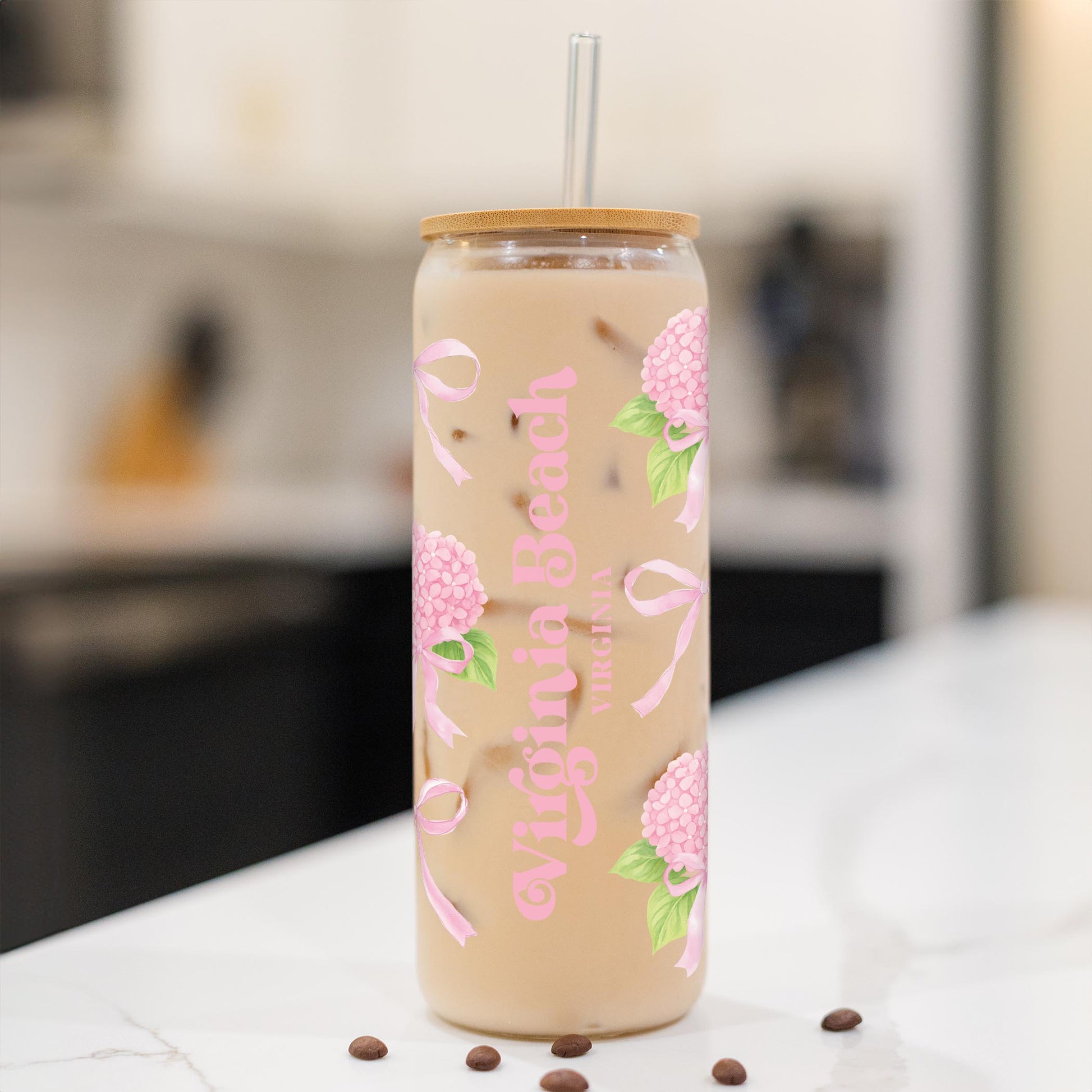 24oz Cold Brew Glass-Love+Local Hydrangea Cottage -1
