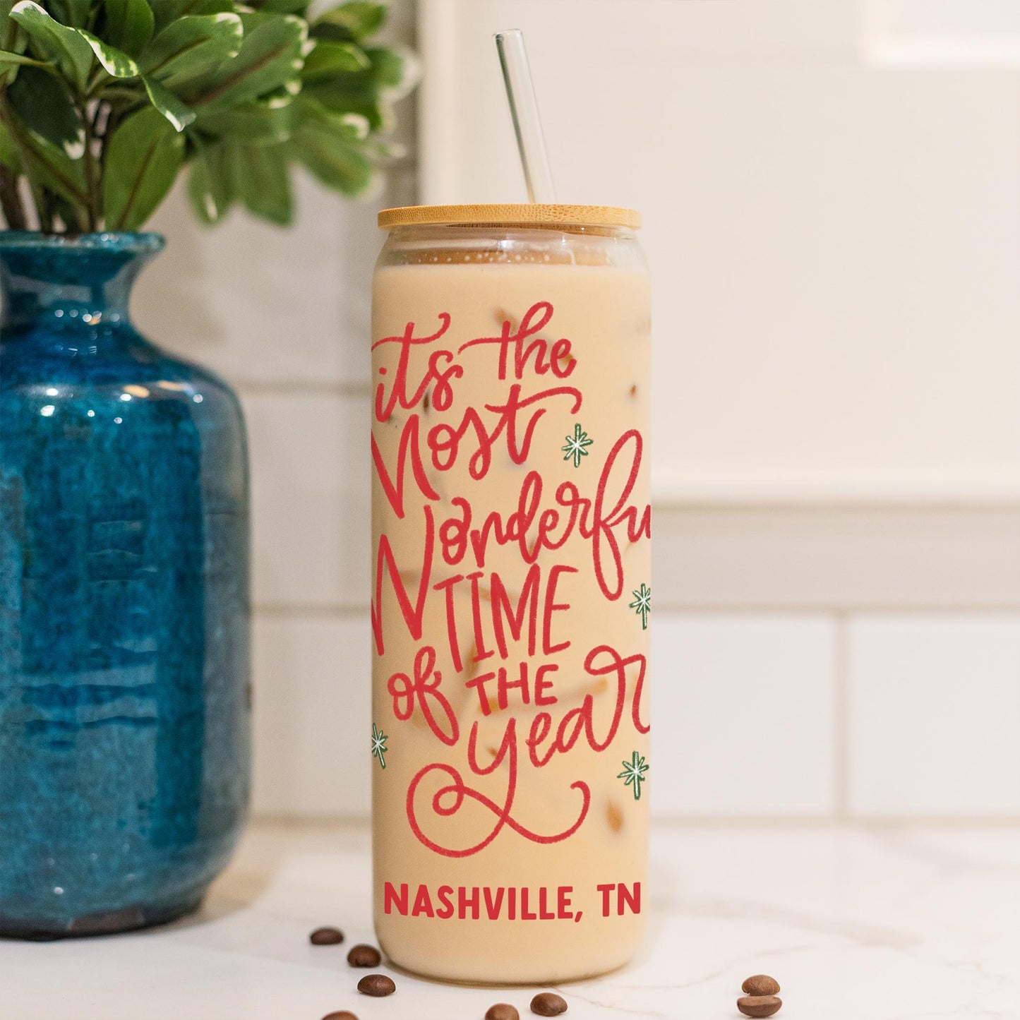 24oz Cold Brew Glass-Love+Local Make It Merry -4