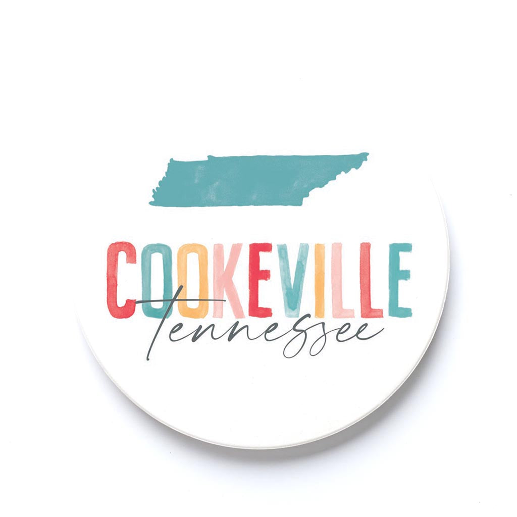 Car Coaster-Watercolor City Cookeville Tennessee -0