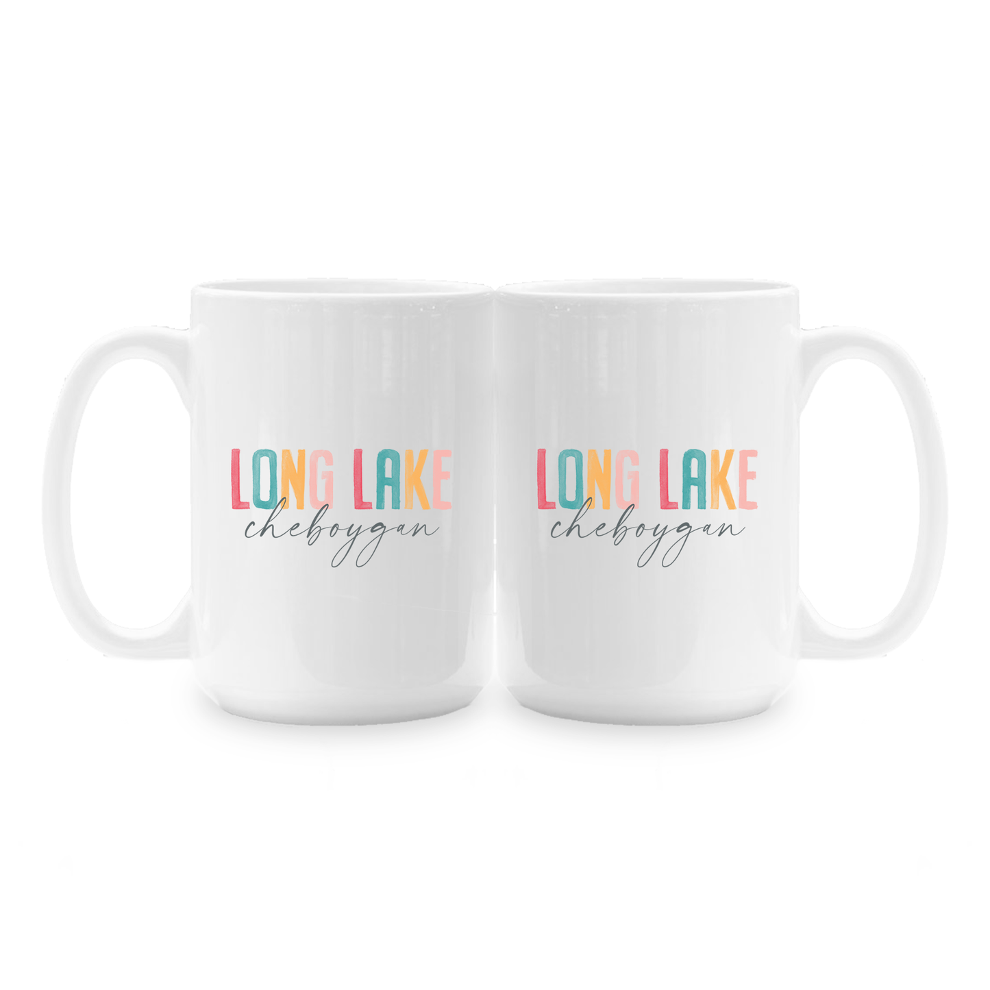 15oz Coffee Mug White-Watercolor City Long Lake Cheboygan