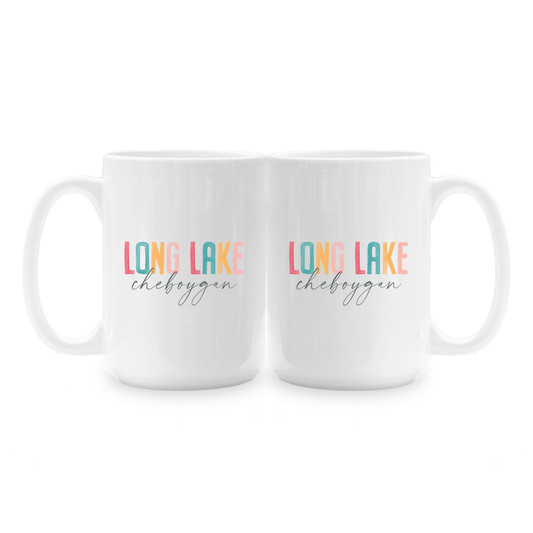 15oz Coffee Mug White-Watercolor City Long Lake Cheboygan