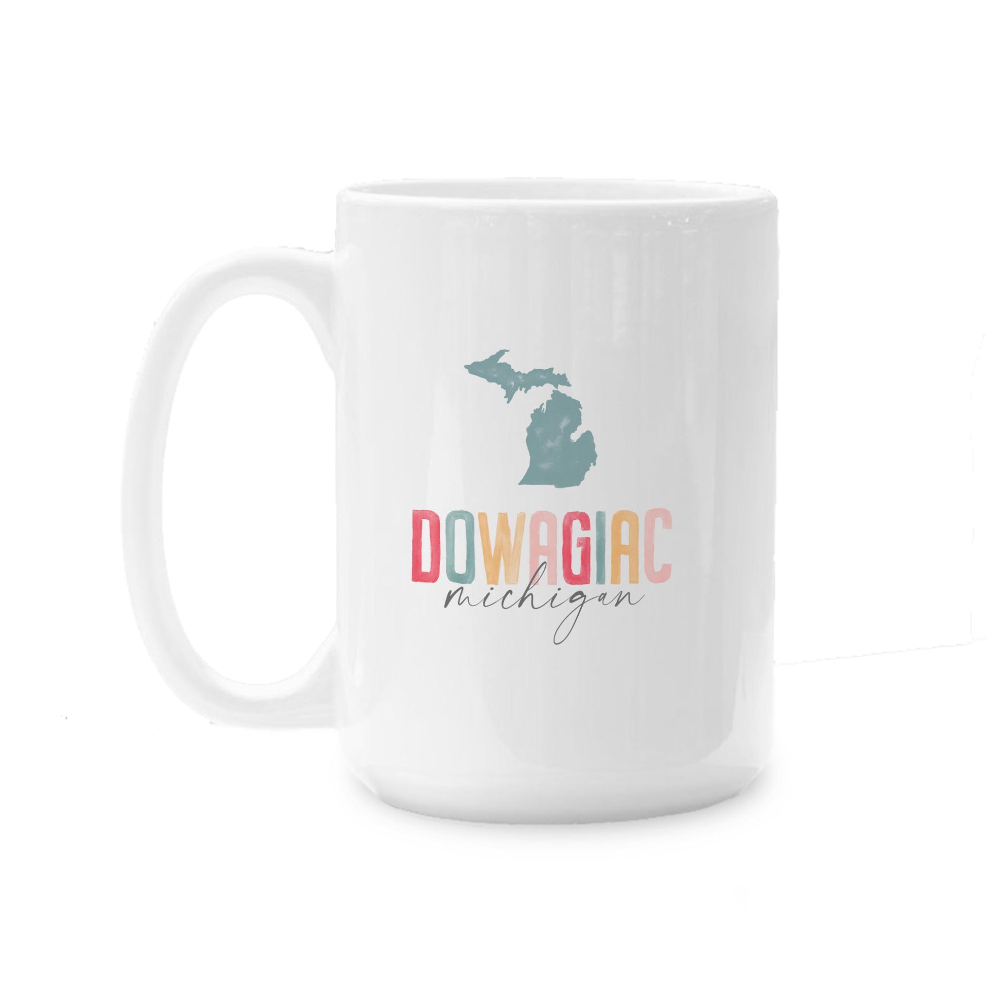 15oz Coffee Mug White-Watercolor City Dowagiac Michigan -0