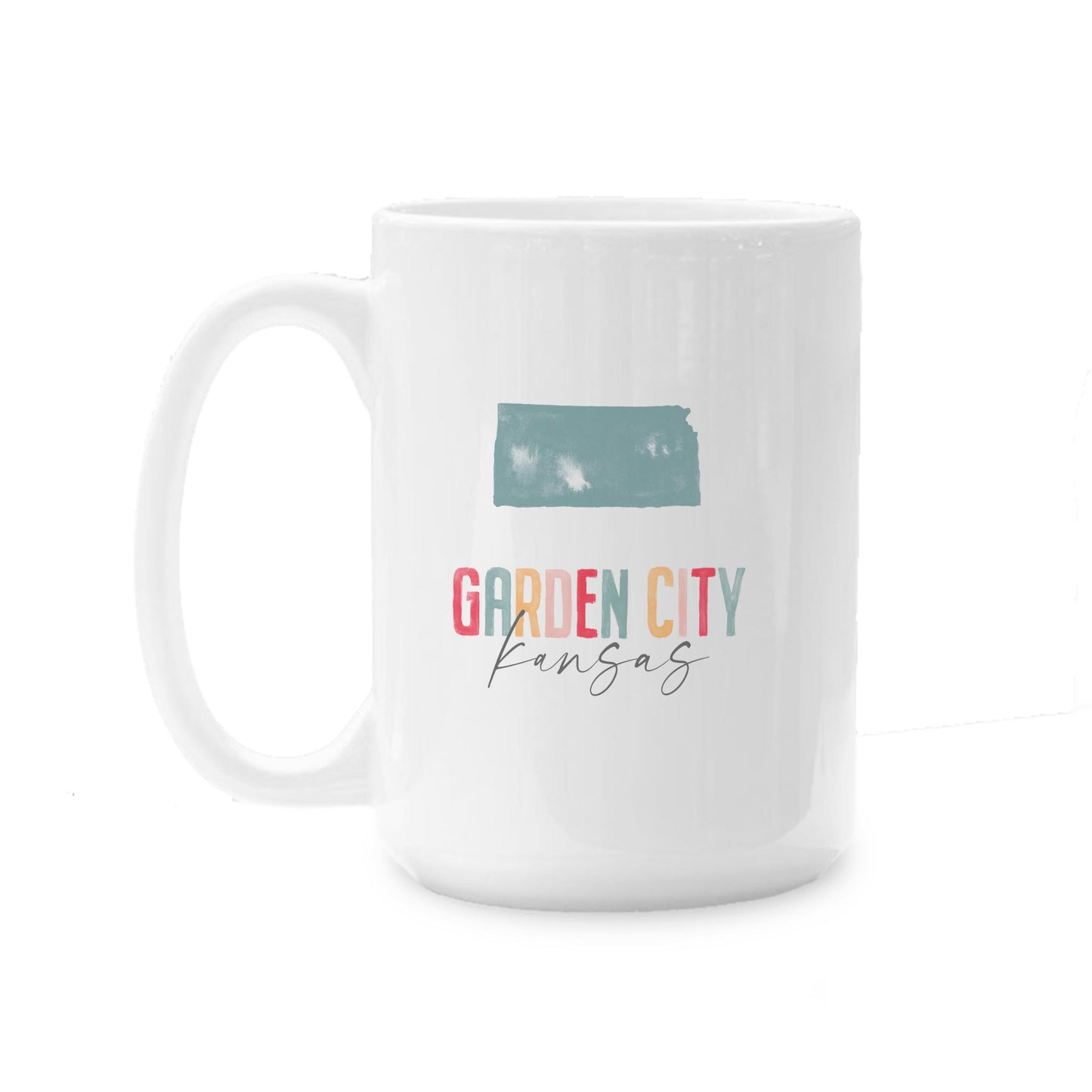 15oz Coffee Mug White-Watercolor City Garden City Kansas -0