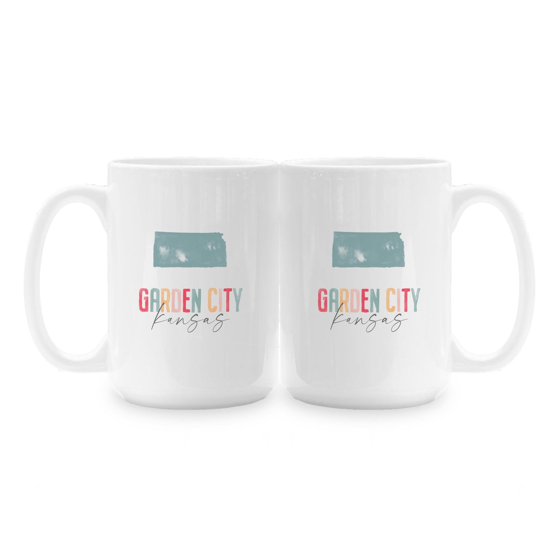 15oz Coffee Mug White-Watercolor City Garden City Kansas -1