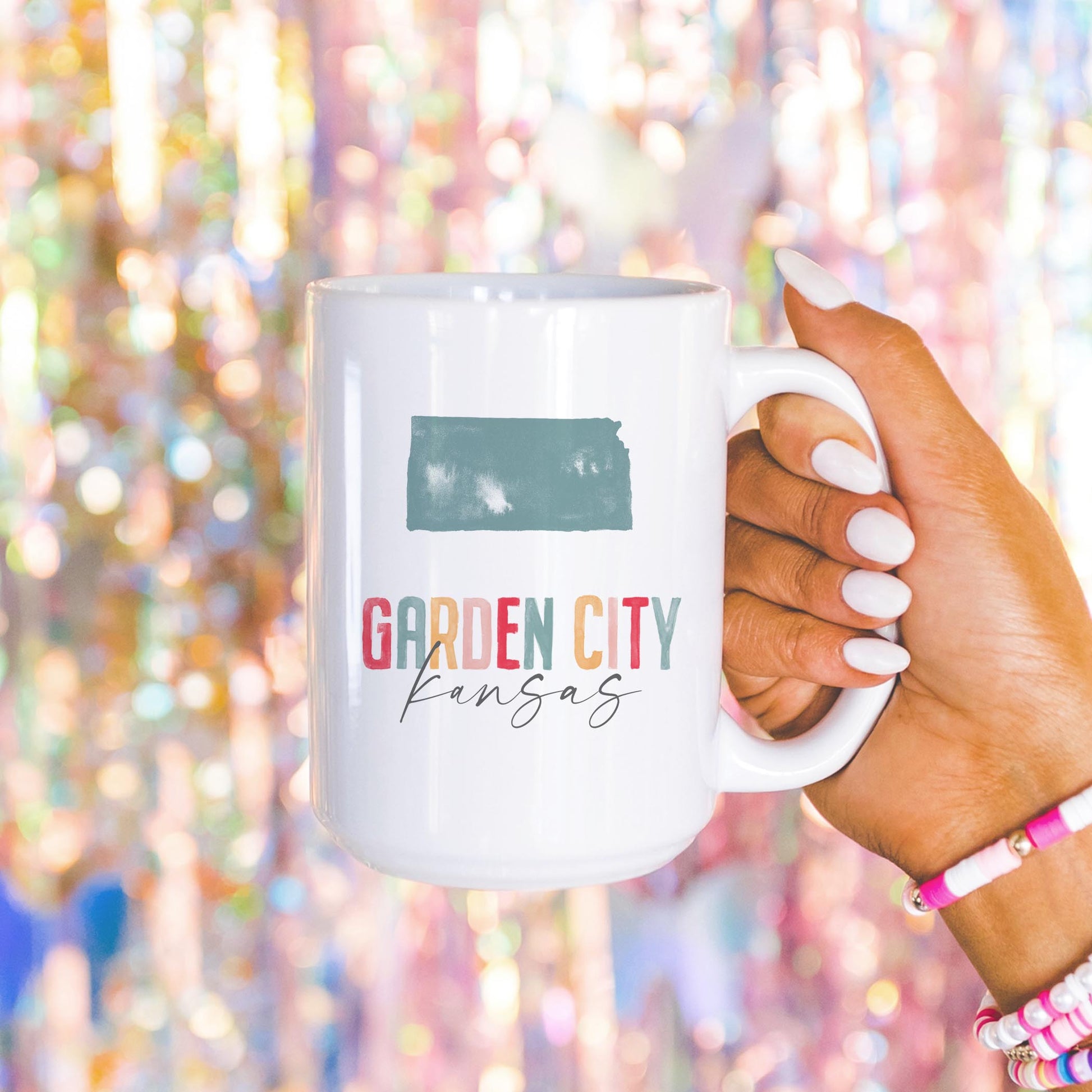 15oz Coffee Mug White-Watercolor City Garden City Kansas -4