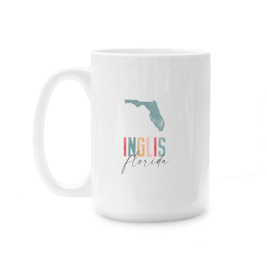15oz Coffee Mug White-Watercolor City Inglis Florida -0