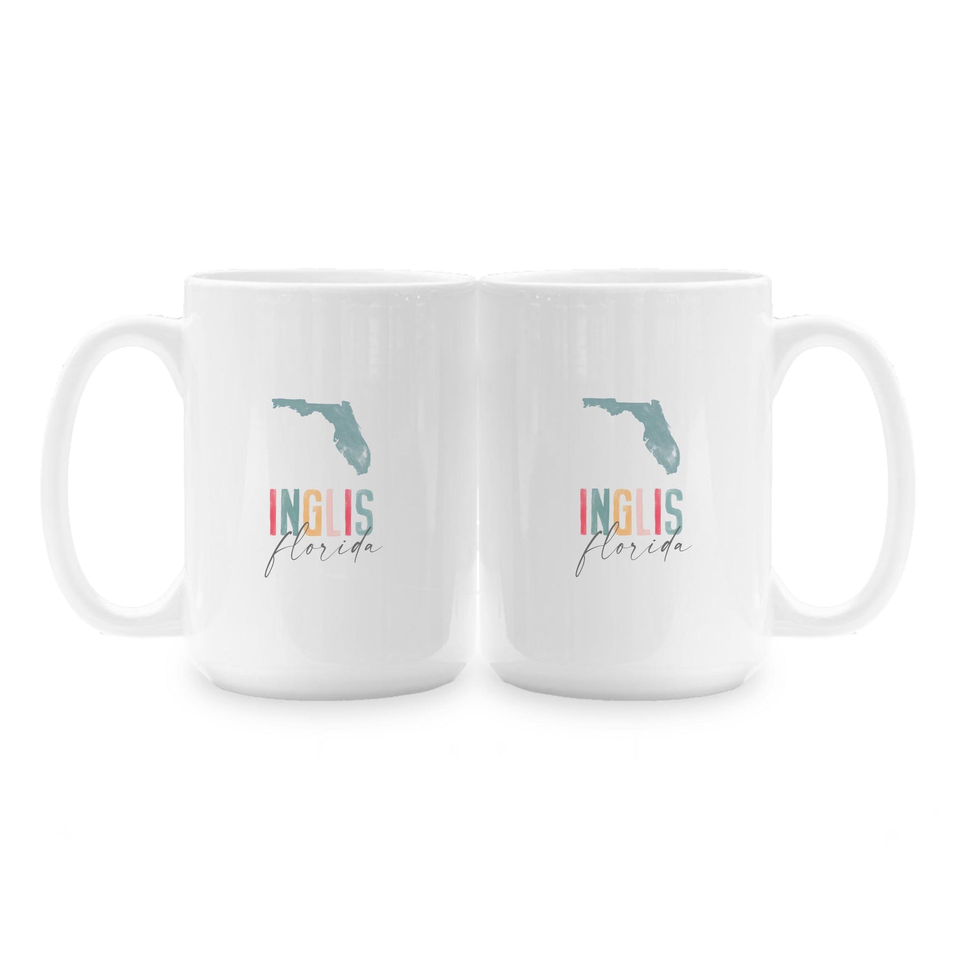 15oz Coffee Mug White-Watercolor City Inglis Florida -1