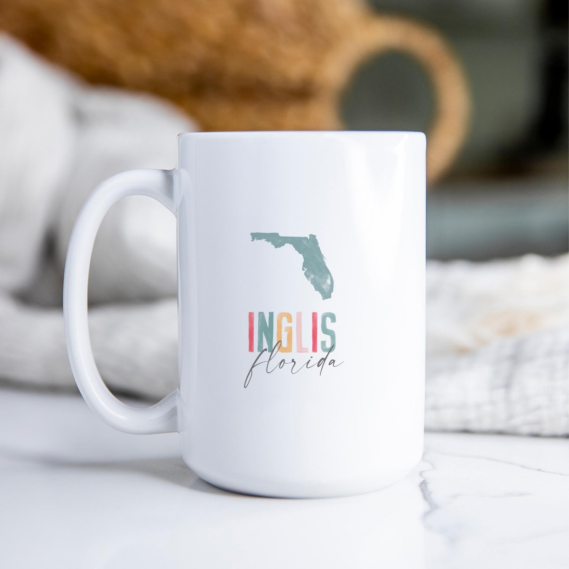 15oz Coffee Mug White-Watercolor City Inglis Florida -2
