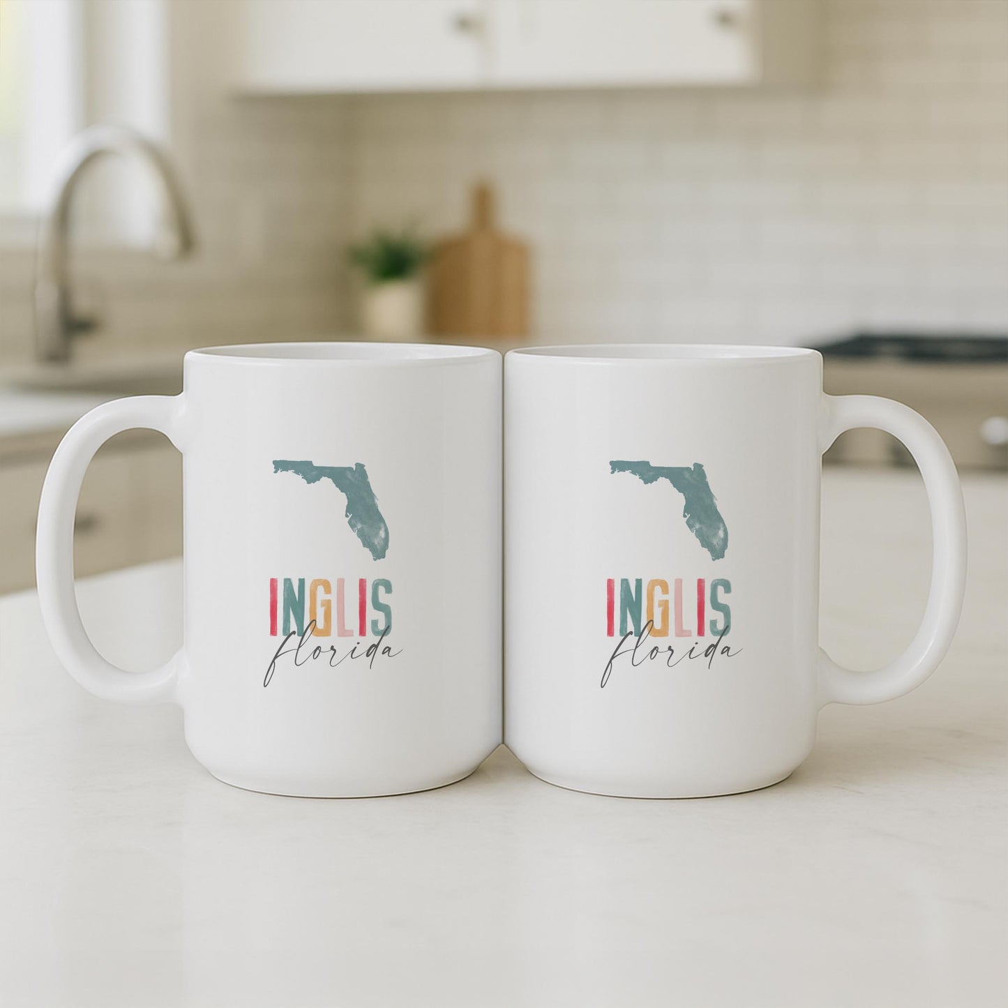 15oz Coffee Mug White-Watercolor City Inglis Florida -3