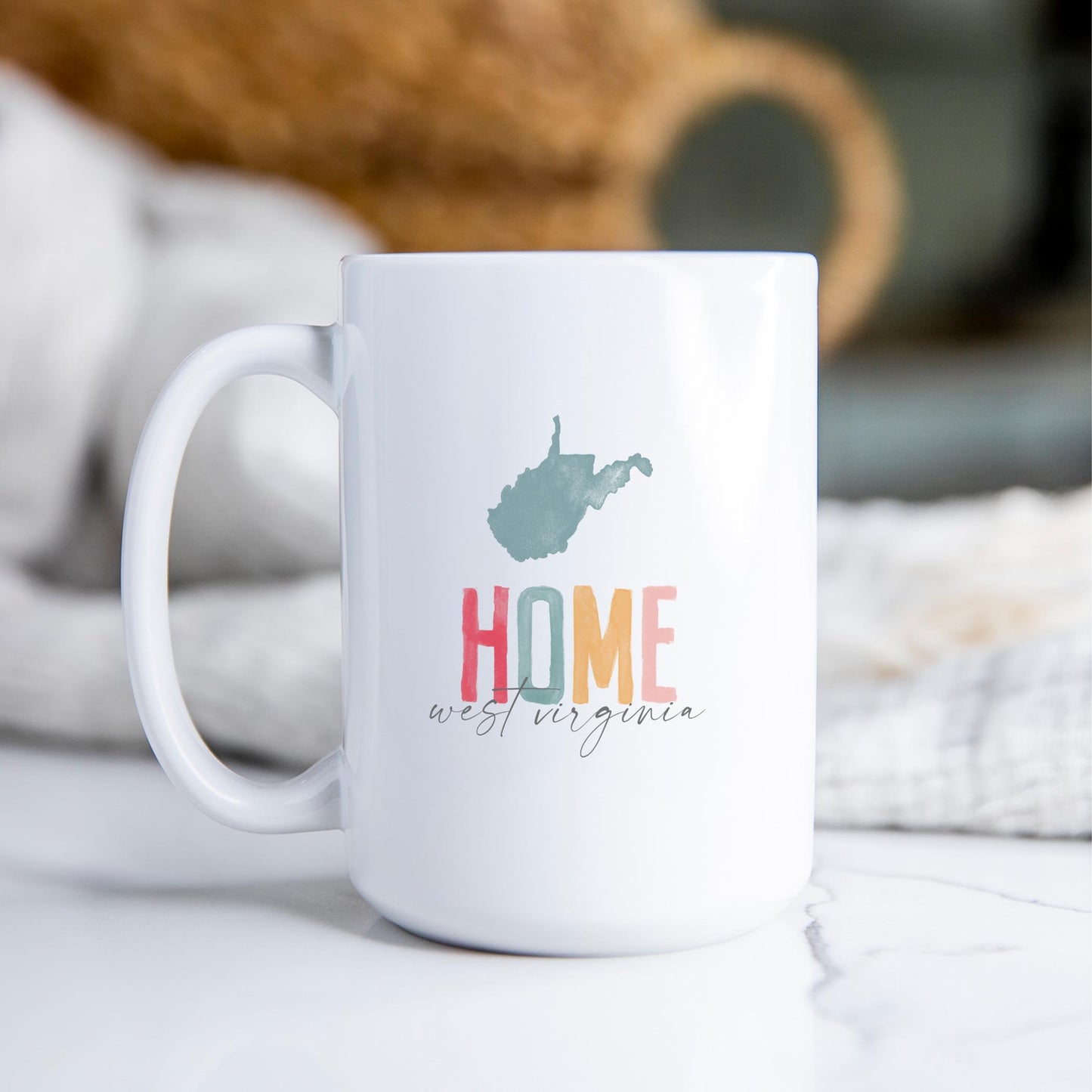 15oz Coffee Mug White-Watercolor City Home West Virginia -2