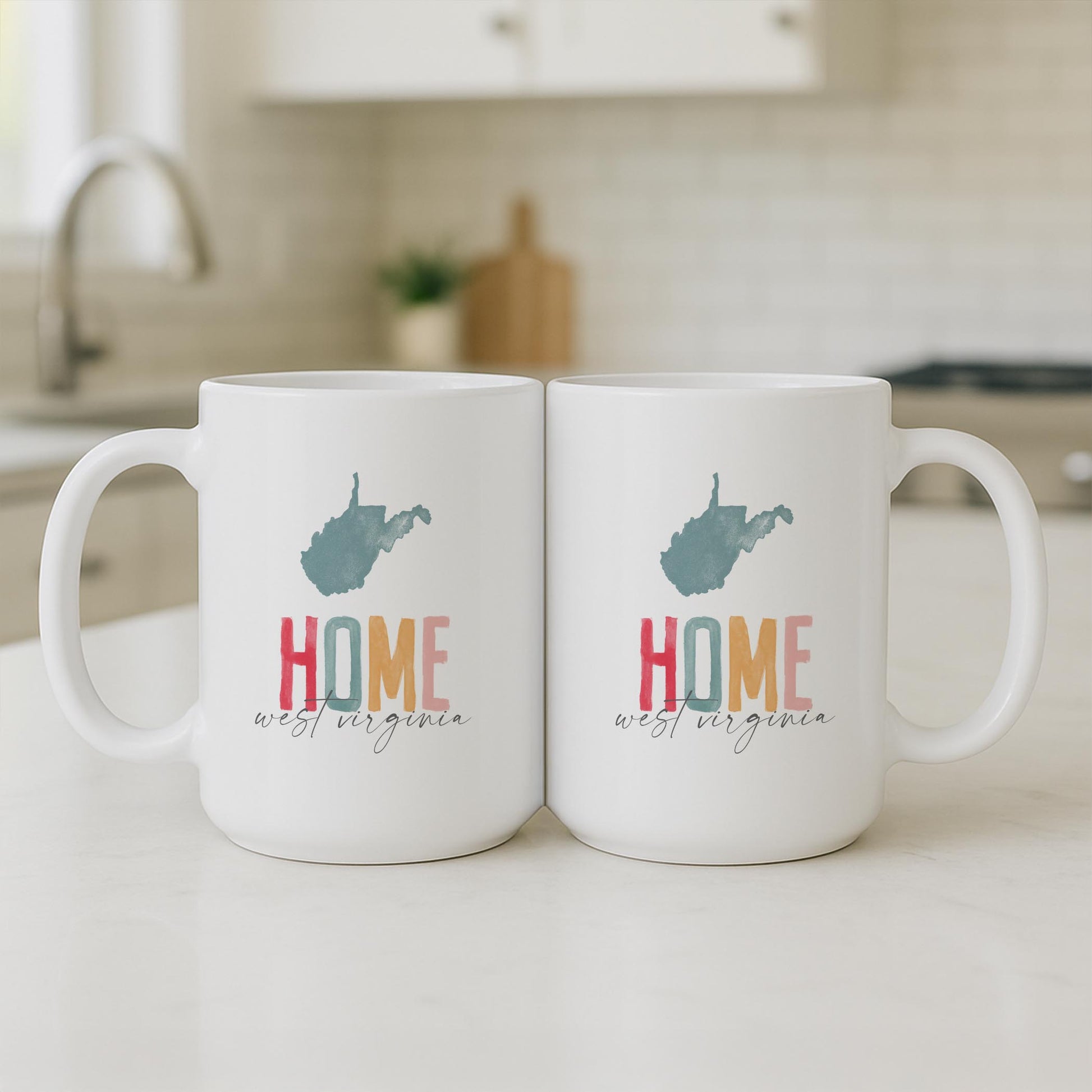 15oz Coffee Mug White-Watercolor City Home West Virginia -3