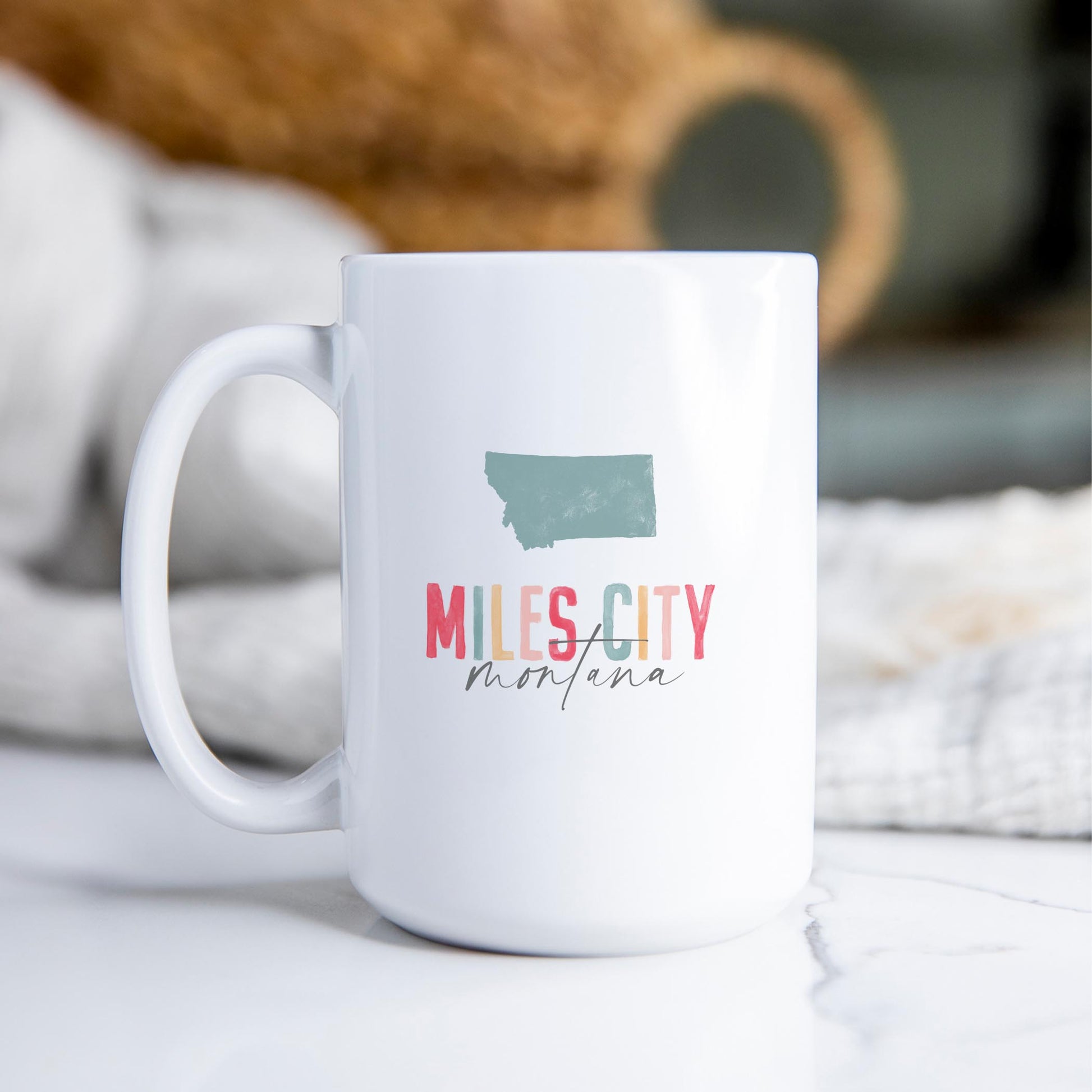 15oz Coffee Mug White-Watercolor City Miles City Montana -2