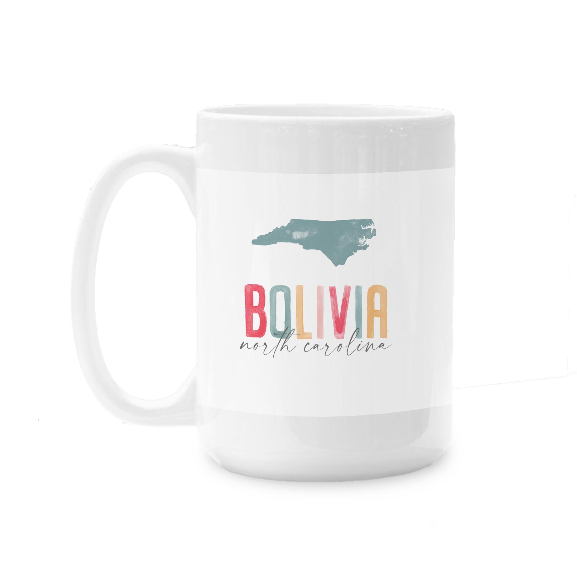 15oz Coffee Mug White-Watercolor City Bolivia North Carolina -0
