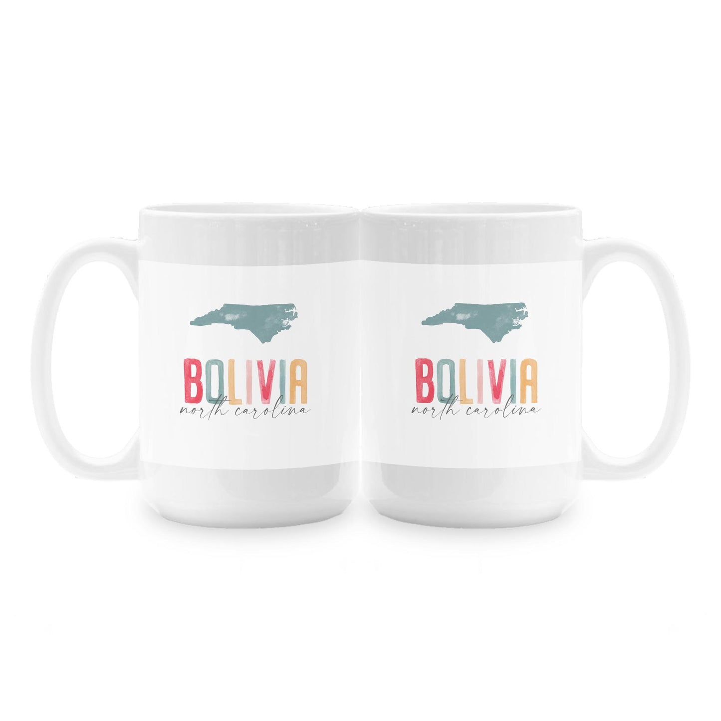 15oz Coffee Mug White-Watercolor City Bolivia North Carolina -1