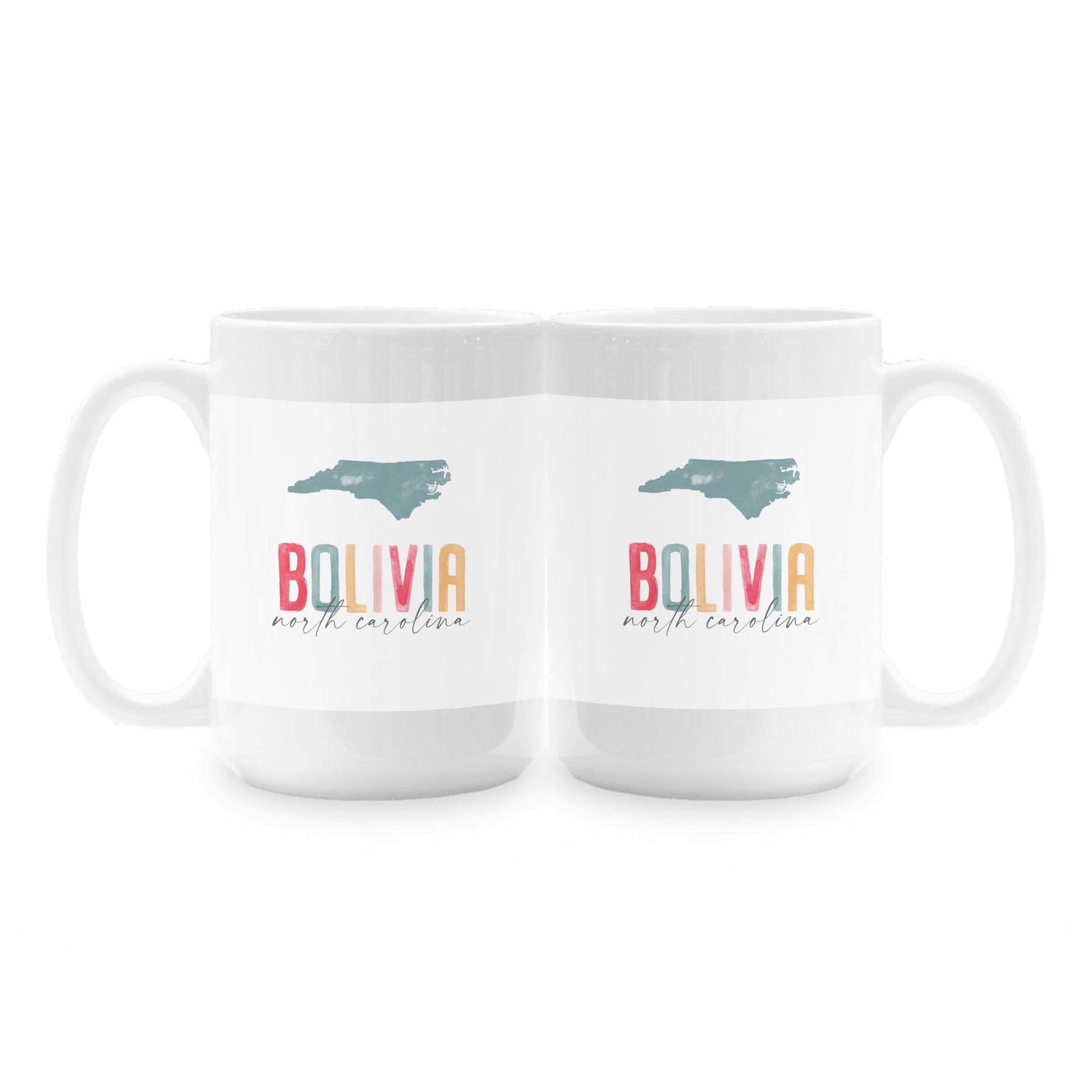15oz Coffee Mug White-Watercolor City Bolivia North Carolina -1