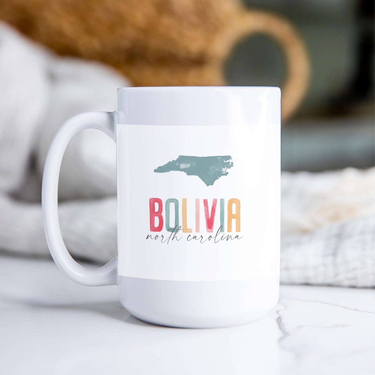 15oz Coffee Mug White-Watercolor City Bolivia North Carolina -2