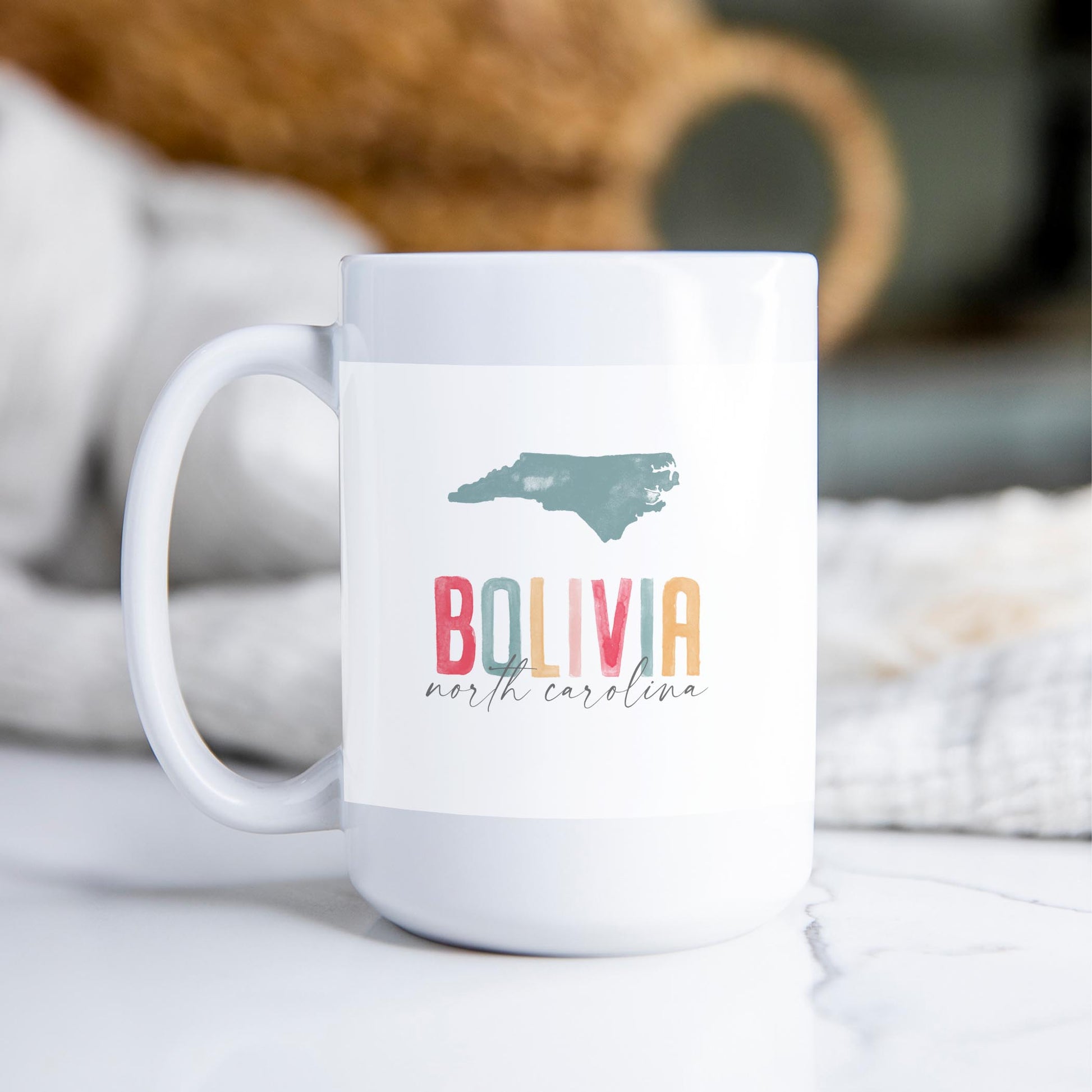 15oz Coffee Mug White-Watercolor City Bolivia North Carolina -2