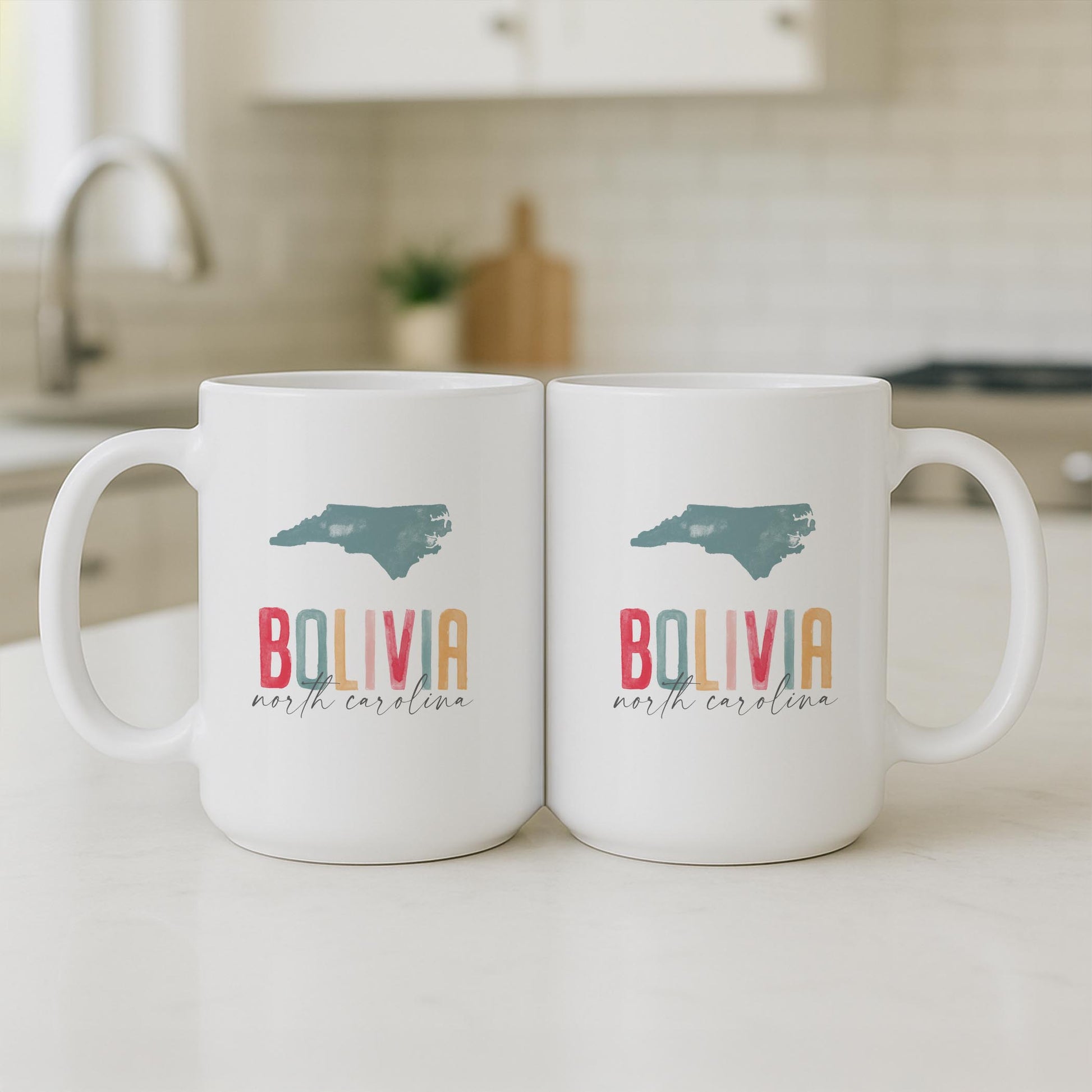 15oz Coffee Mug White-Watercolor City Bolivia North Carolina -3