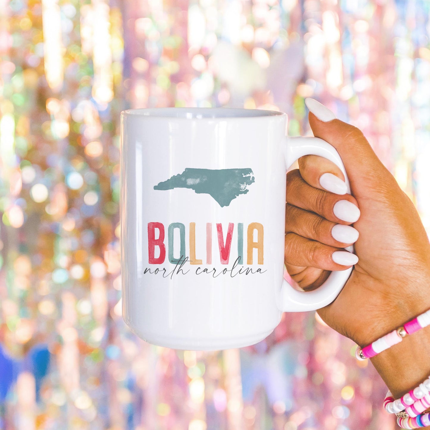 15oz Coffee Mug White-Watercolor City Bolivia North Carolina -4