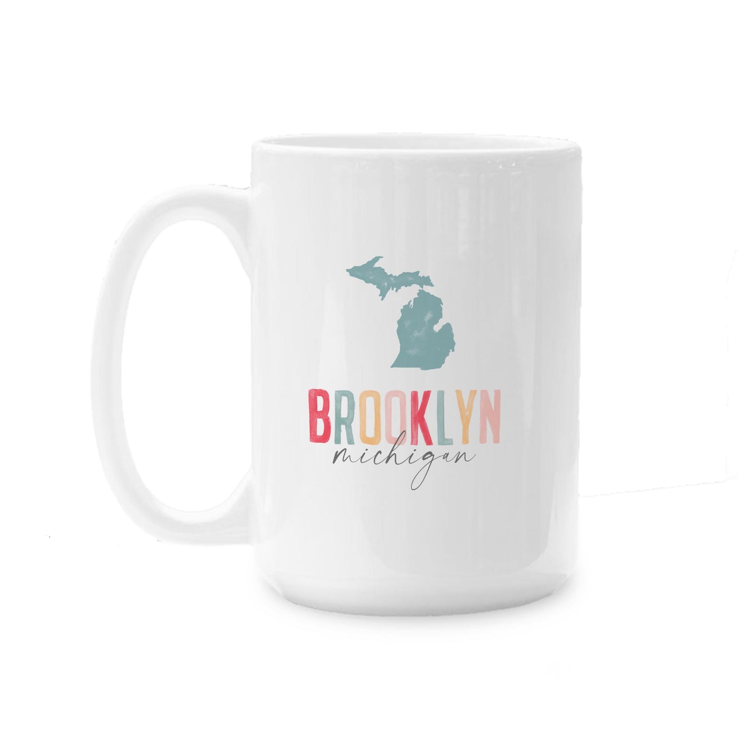 15oz Coffee Mug White-Watercolor City Brooklyn Michigan -0