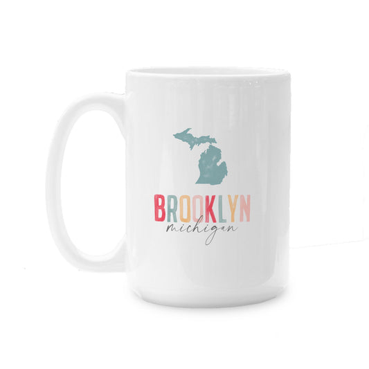 15oz Coffee Mug White-Watercolor City Brooklyn Michigan -0
