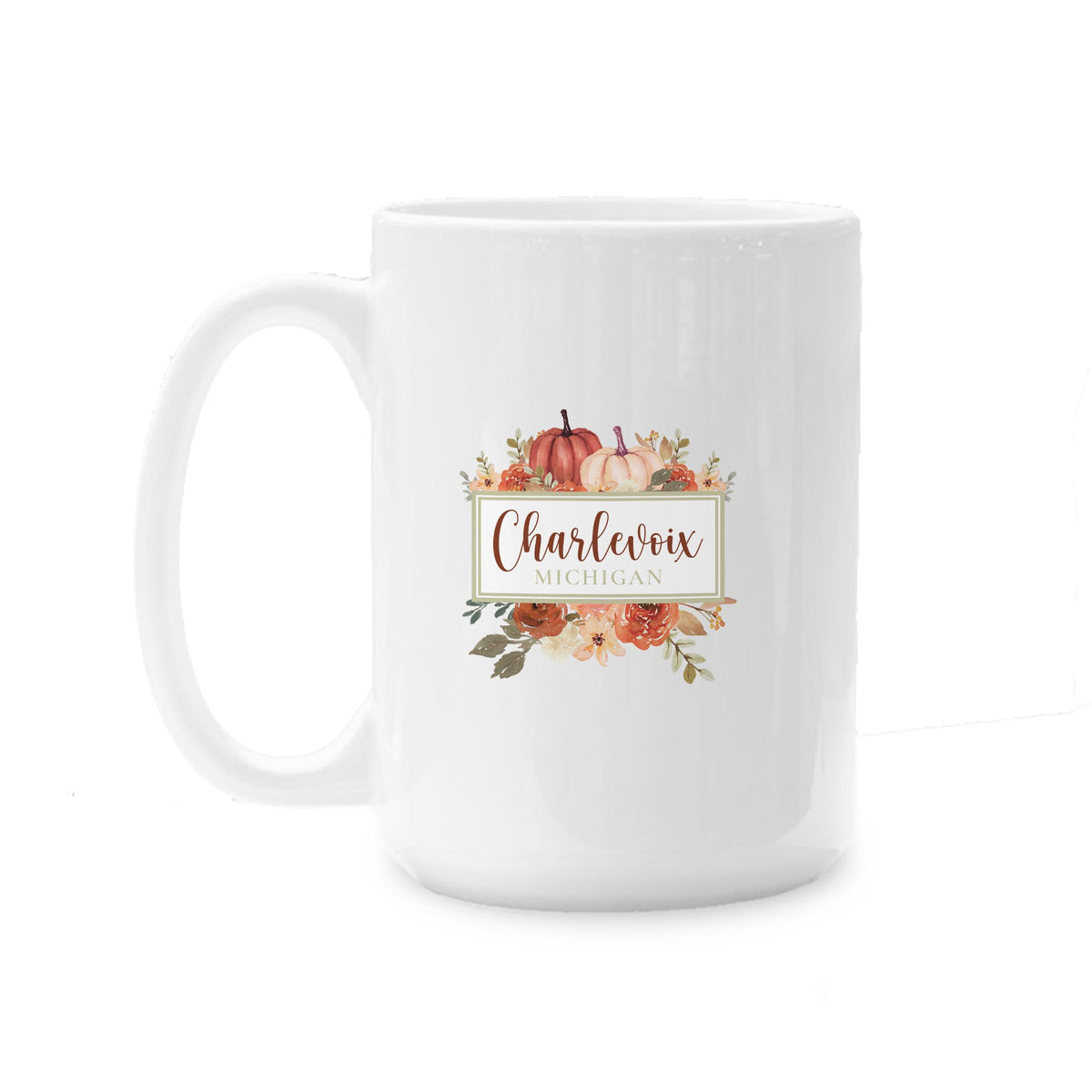 15oz Coffee Mug White-Fall & Harvest Charlevoix Michigan -0