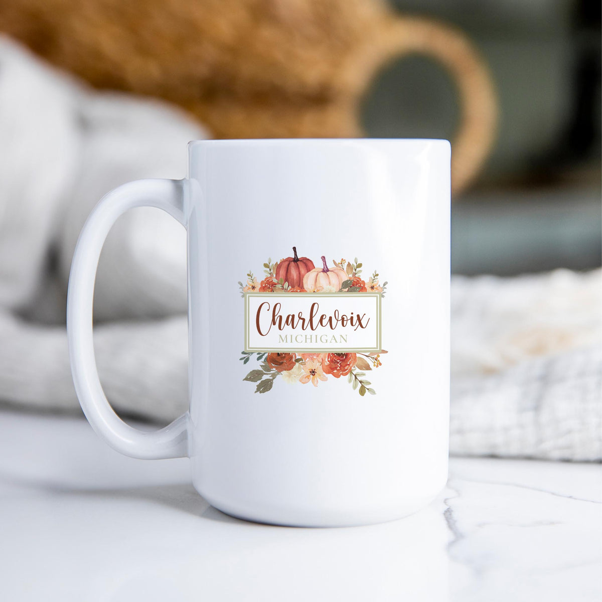 15oz Coffee Mug White-Fall & Harvest Charlevoix Michigan -2