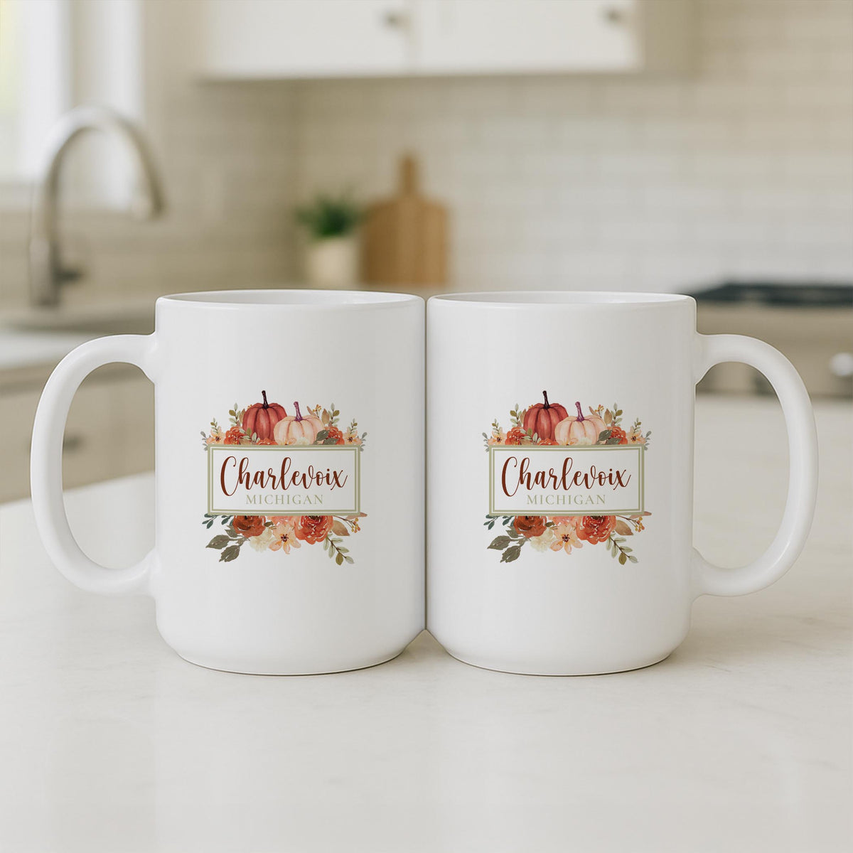 15oz Coffee Mug White-Fall & Harvest Charlevoix Michigan -3