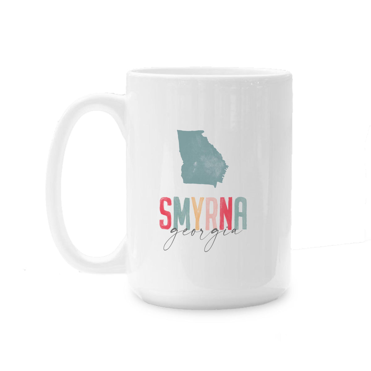 15oz Coffee Mug White-Watercolor City Smyrna Georgia -0