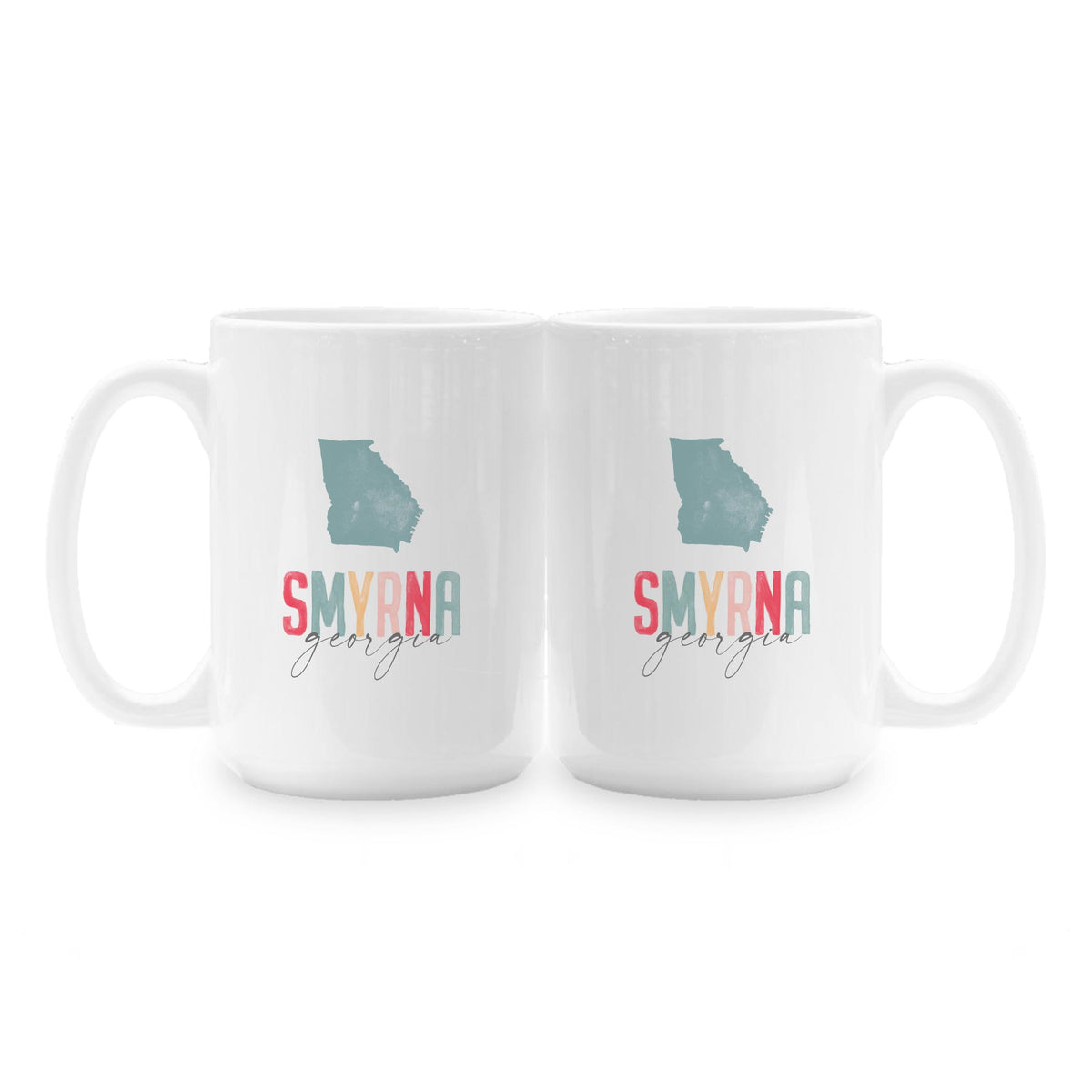 15oz Coffee Mug White-Watercolor City Smyrna Georgia -1