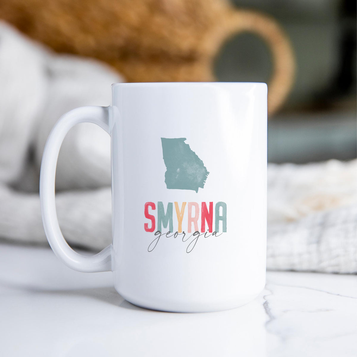 15oz Coffee Mug White-Watercolor City Smyrna Georgia -2