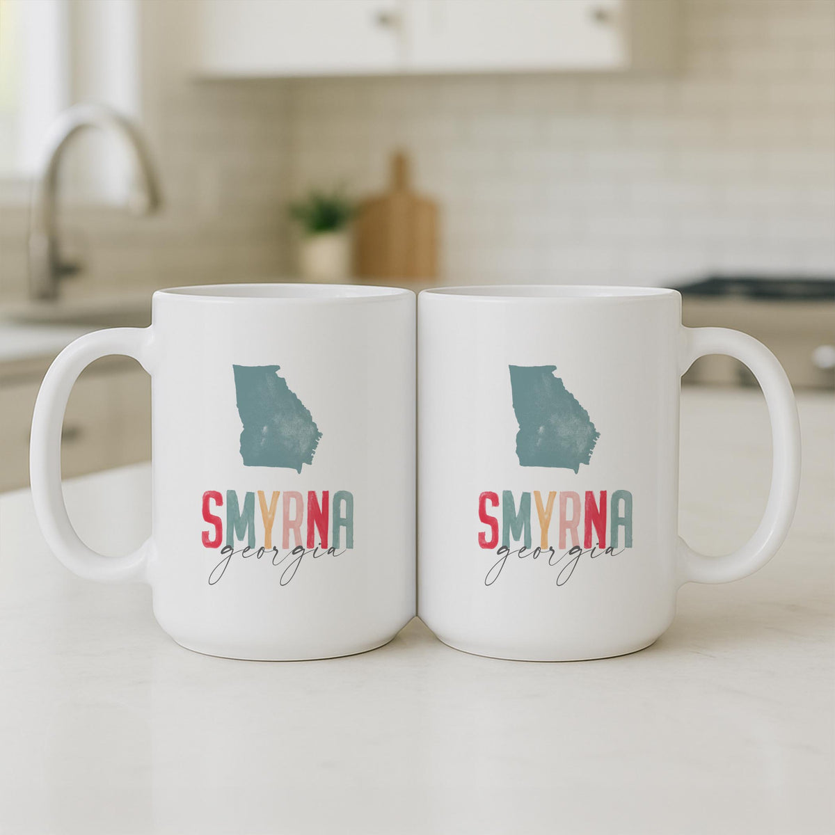 15oz Coffee Mug White-Watercolor City Smyrna Georgia -3