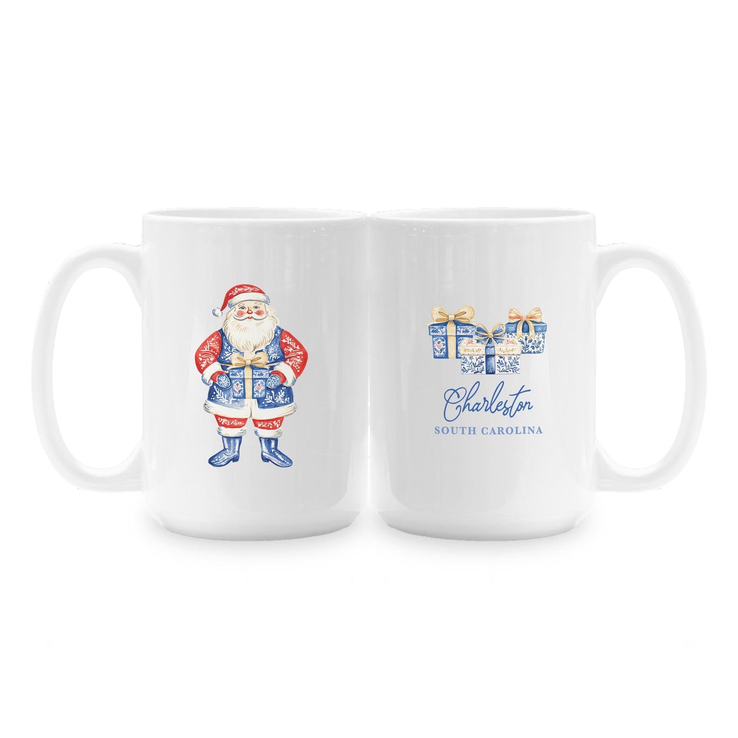 15oz Coffee Mug White-Love+Local Blue Noel - A Grand Millennial Christmas