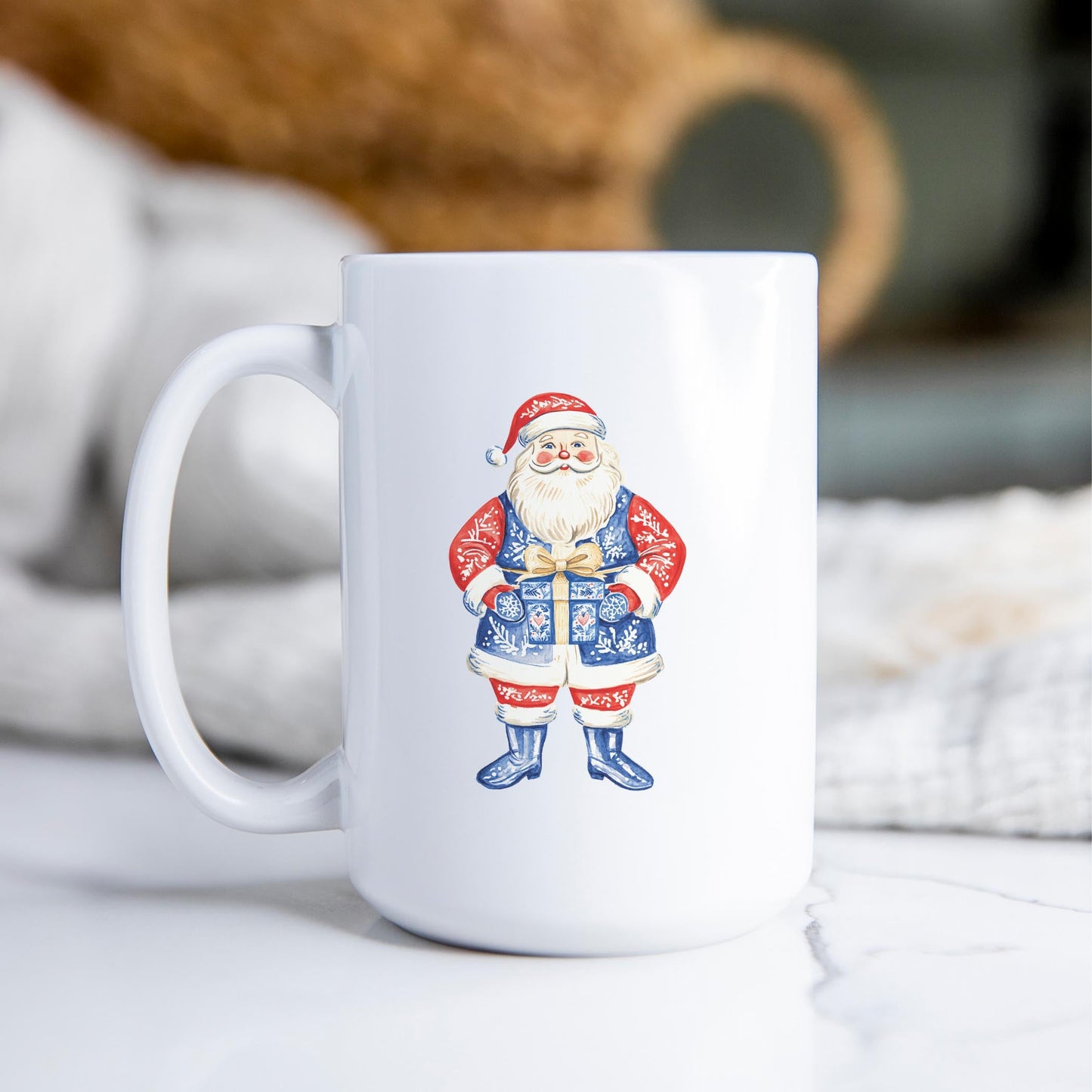 15oz Coffee Mug White-Love+Local Blue Noel - A Grand Millennial Christmas