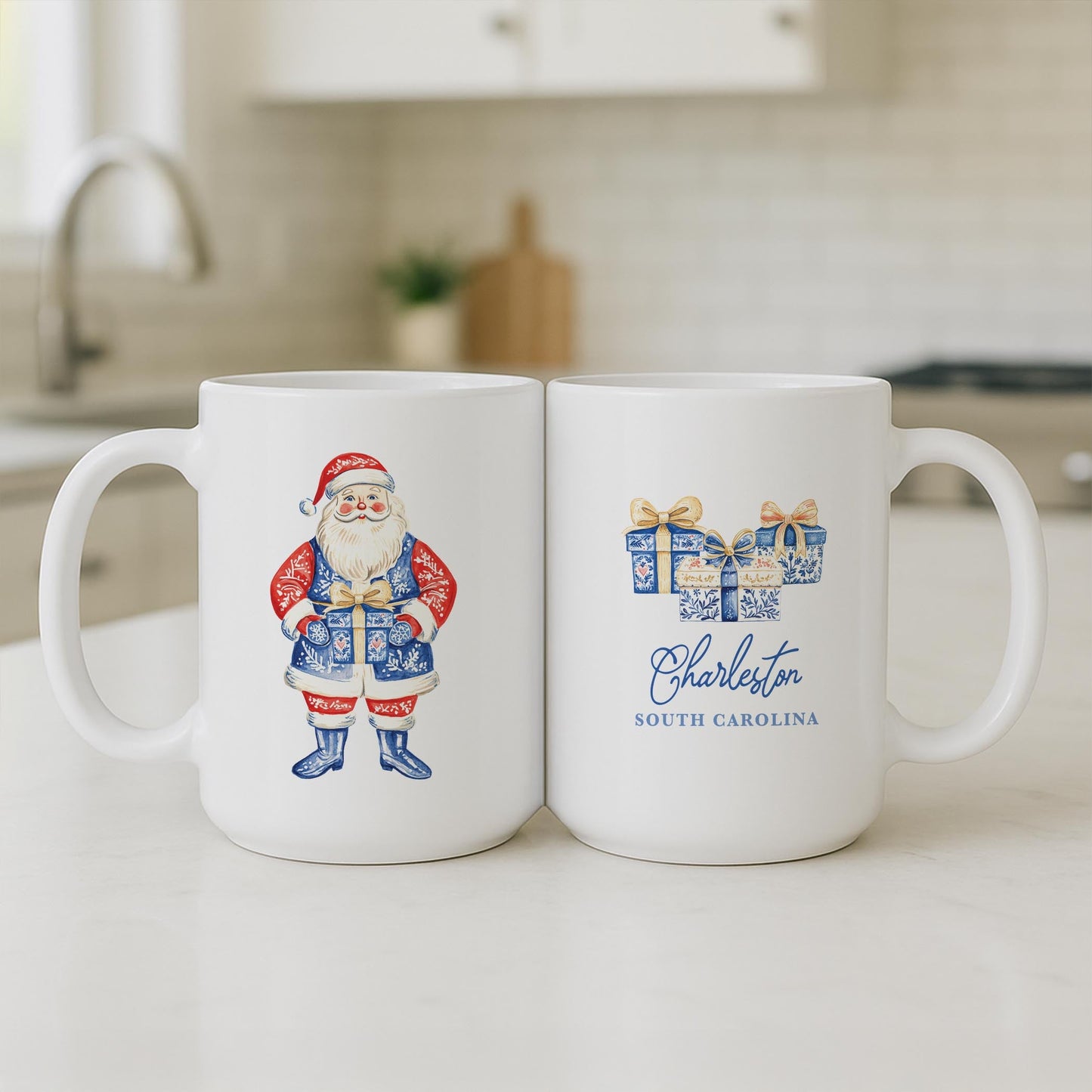 15oz Coffee Mug White-Love+Local Blue Noel - A Grand Millennial Christmas