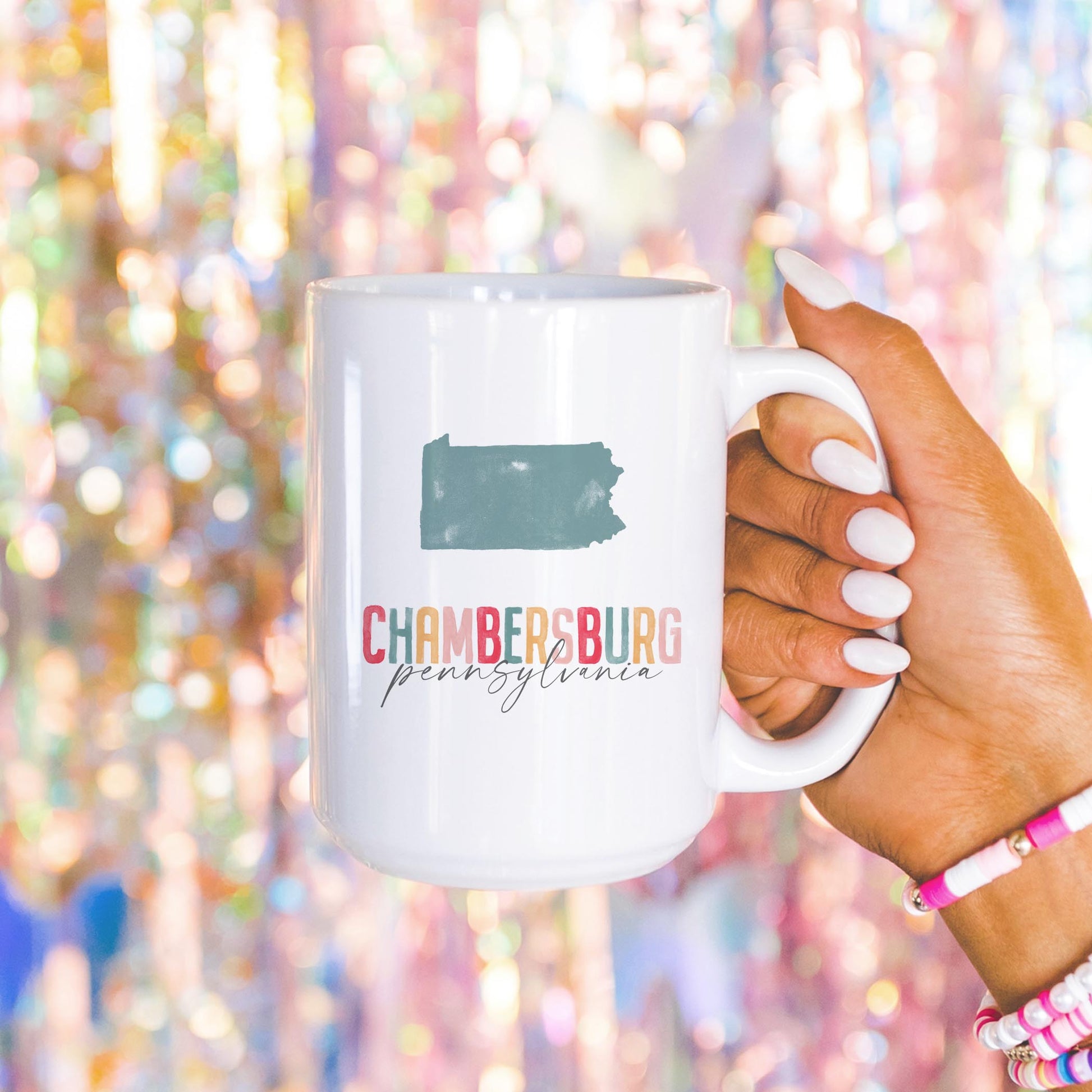 15oz Coffee Mug White-Watercolor City Chambersburg Pennsylvania -4
