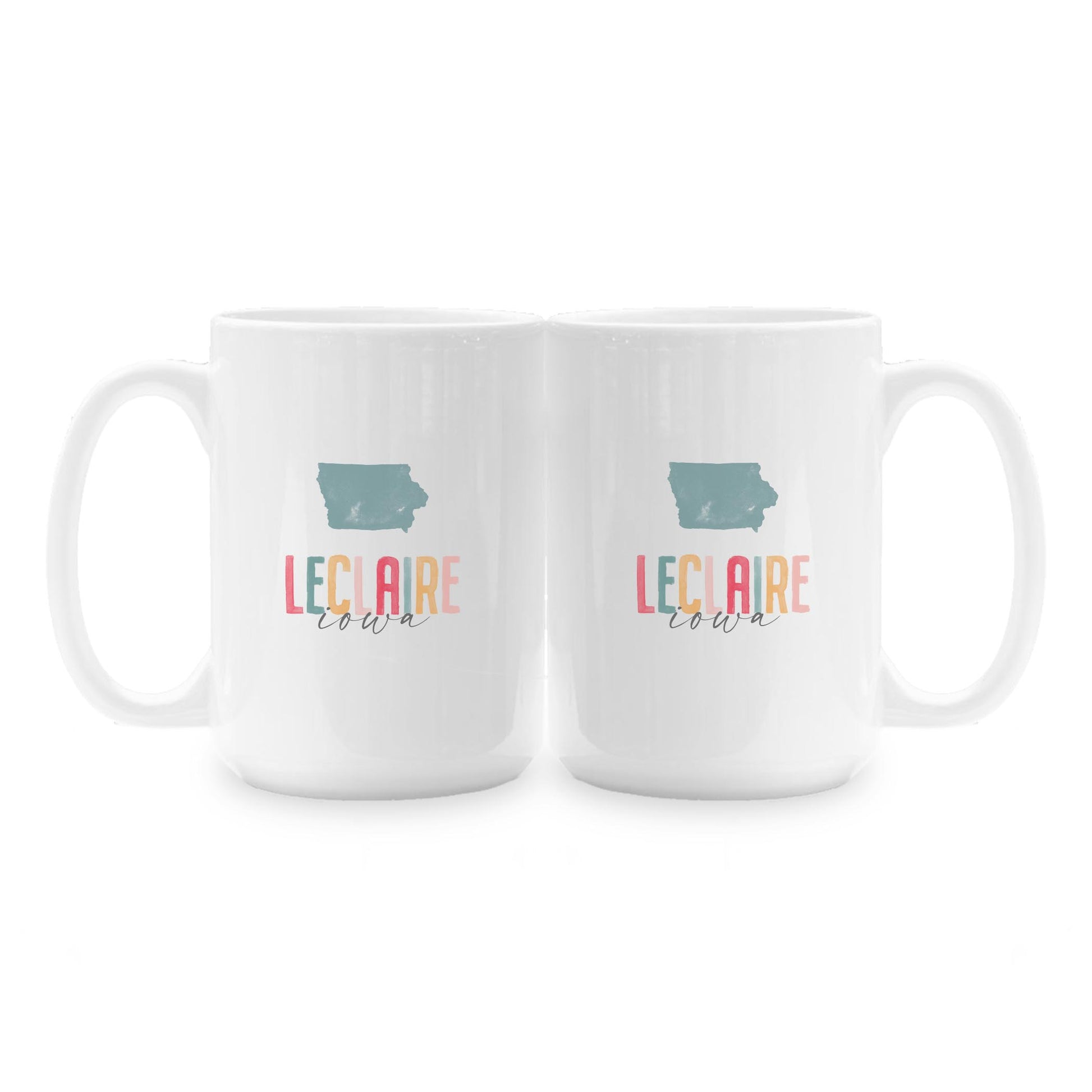 15oz Coffee Mug White-Watercolor City LeClaire Iowa -1
