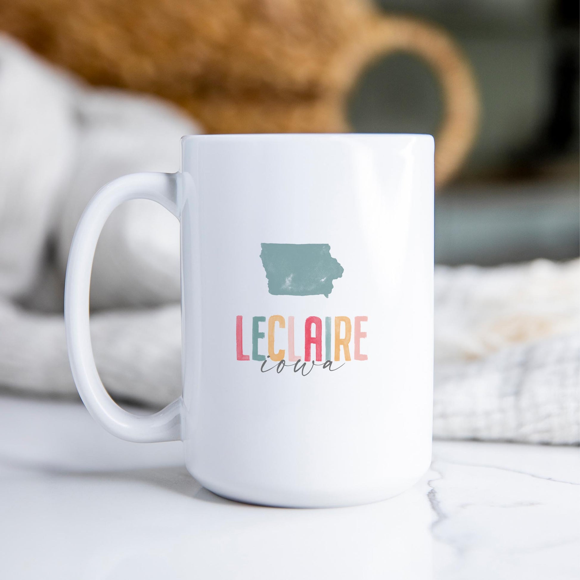 15oz Coffee Mug White-Watercolor City LeClaire Iowa -2