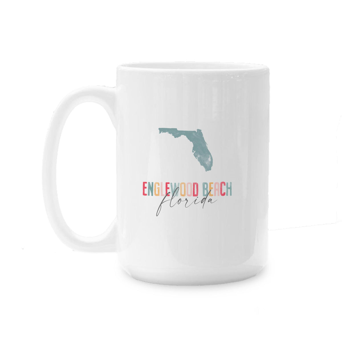 15oz Coffee Mug White-Watercolor City Englewood Beach Florida -0