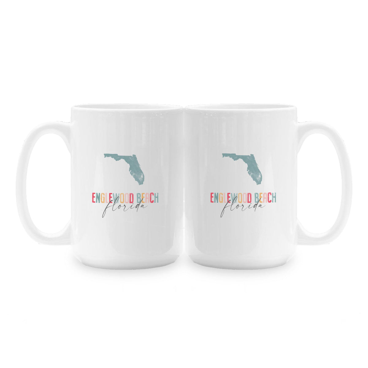 15oz Coffee Mug White-Watercolor City Englewood Beach Florida -1