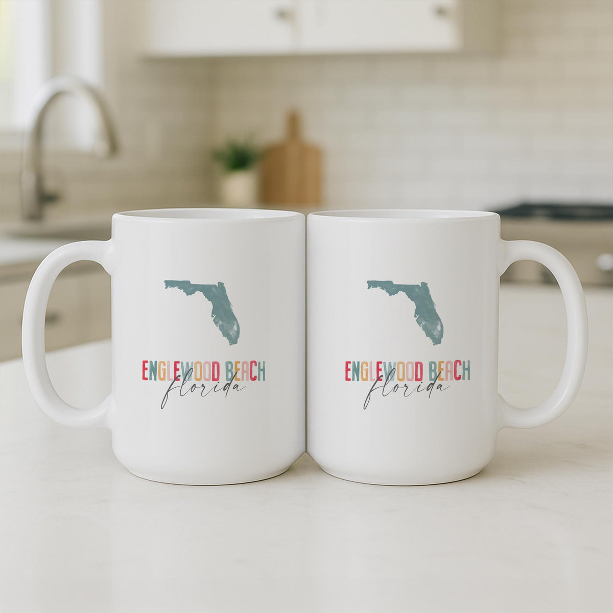 15oz Coffee Mug White-Watercolor City Englewood Beach Florida -3
