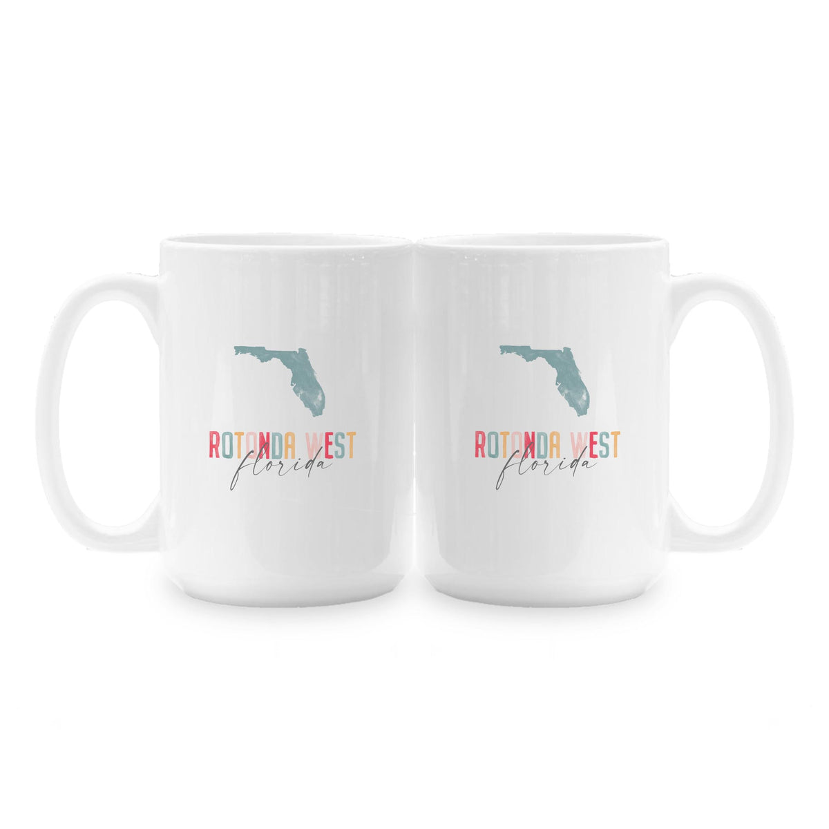 15oz Coffee Mug White-Watercolor City Rotonda West Florida -1