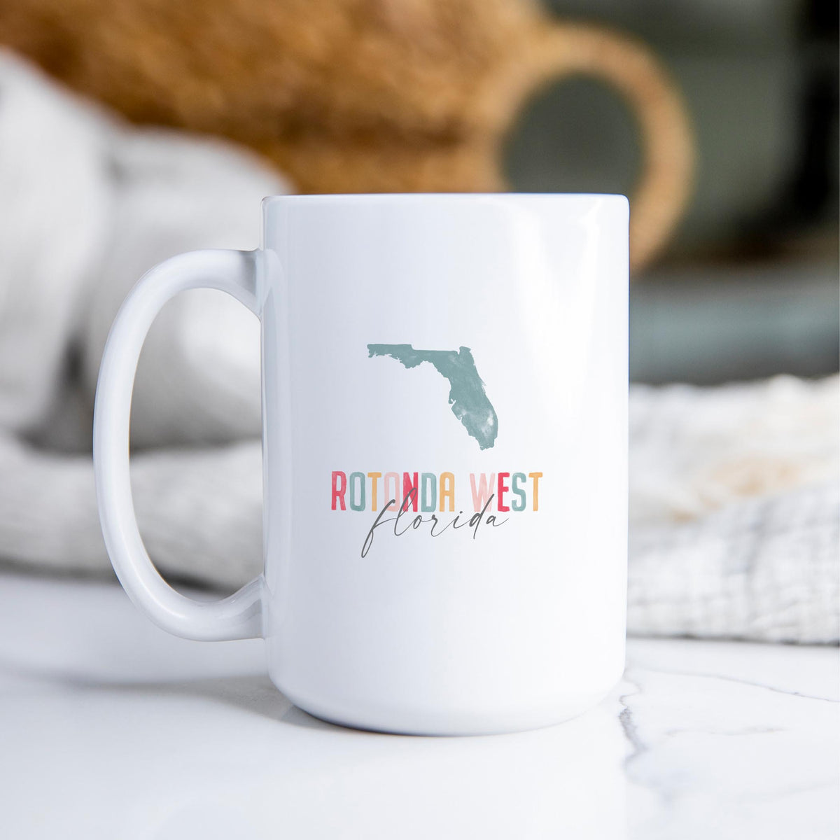 15oz Coffee Mug White-Watercolor City Rotonda West Florida -2