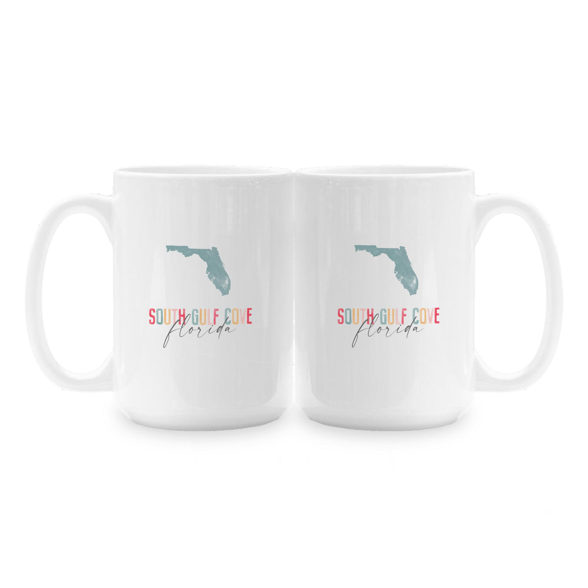 15oz Coffee Mug White-Watercolor City South Gulf Cove Florida -1