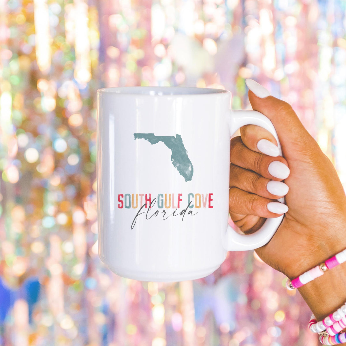 15oz Coffee Mug White-Watercolor City South Gulf Cove Florida -4