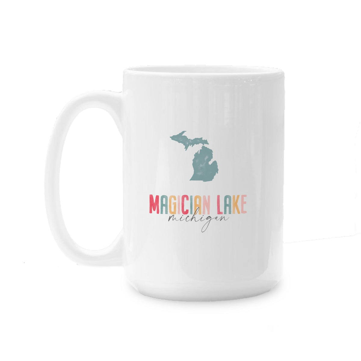 15oz Coffee Mug White-Watercolor City Magician Lake Michigan -0