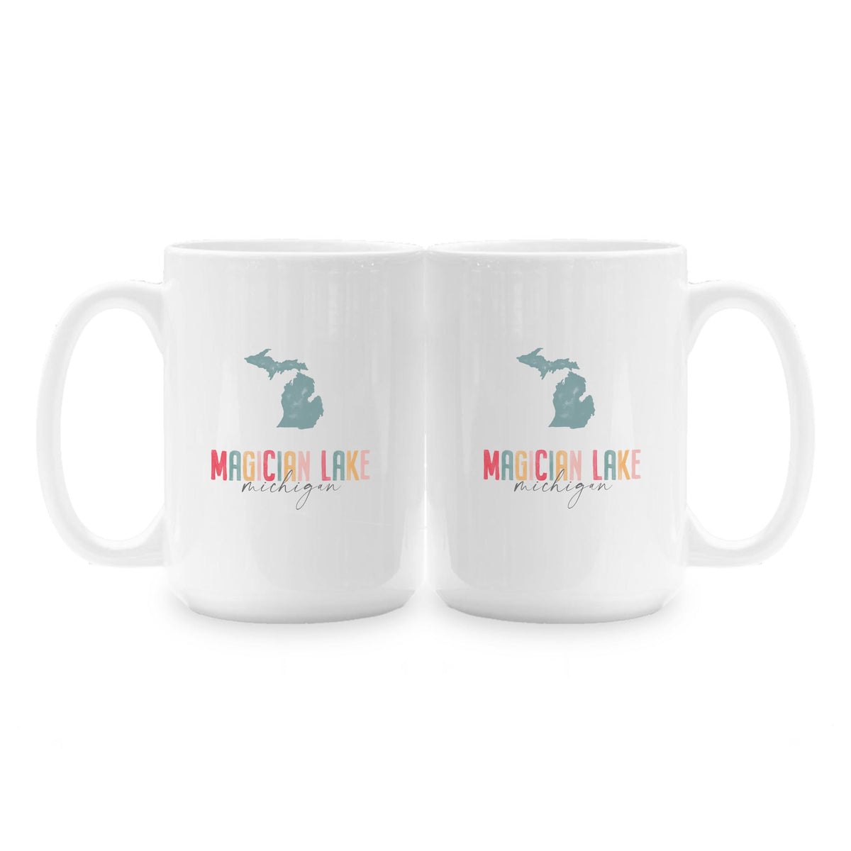 15oz Coffee Mug White-Watercolor City Magician Lake Michigan -1