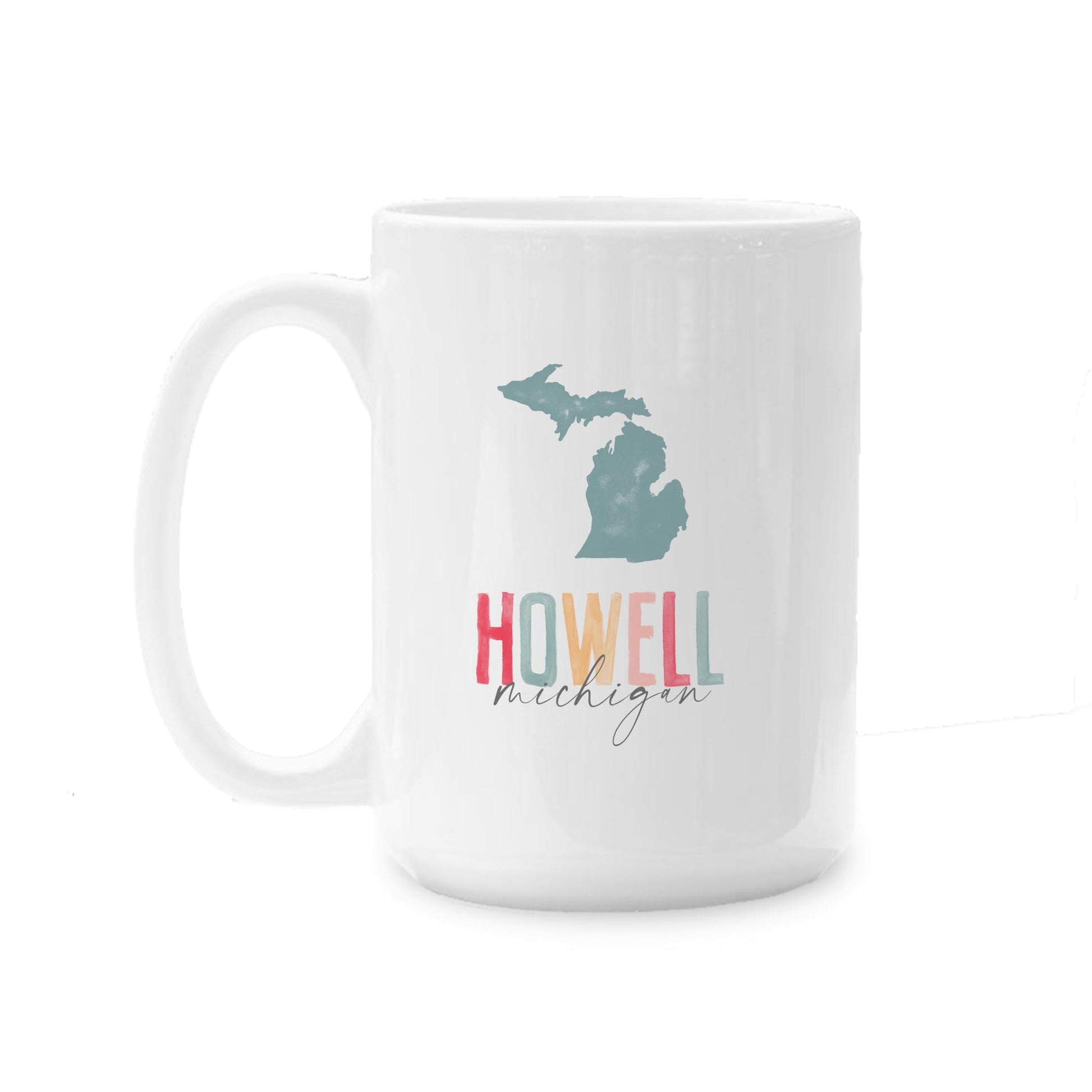 15oz Coffee Mug White-Watercolor City Howell Michigan -0