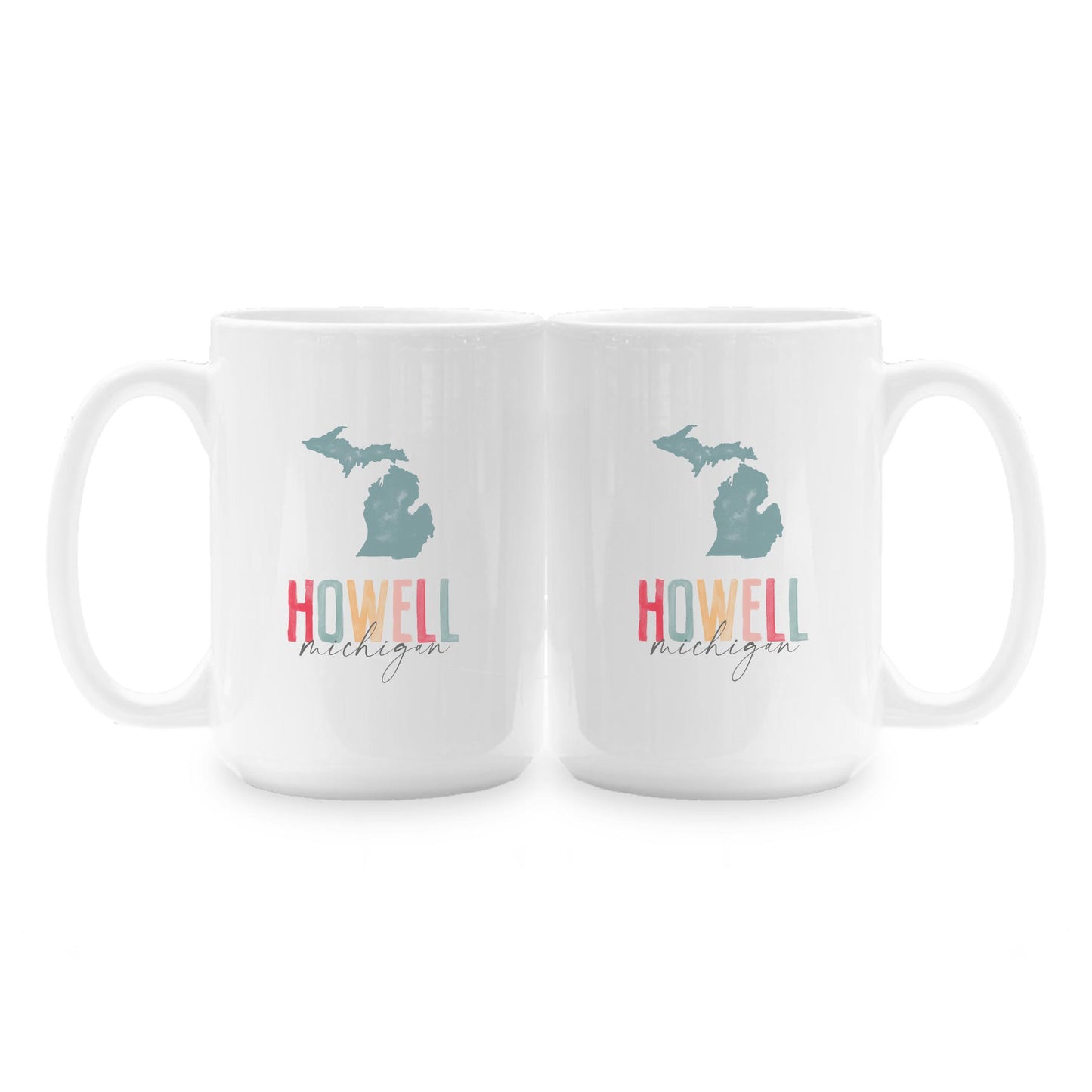 15oz Coffee Mug White-Watercolor City Howell Michigan -1