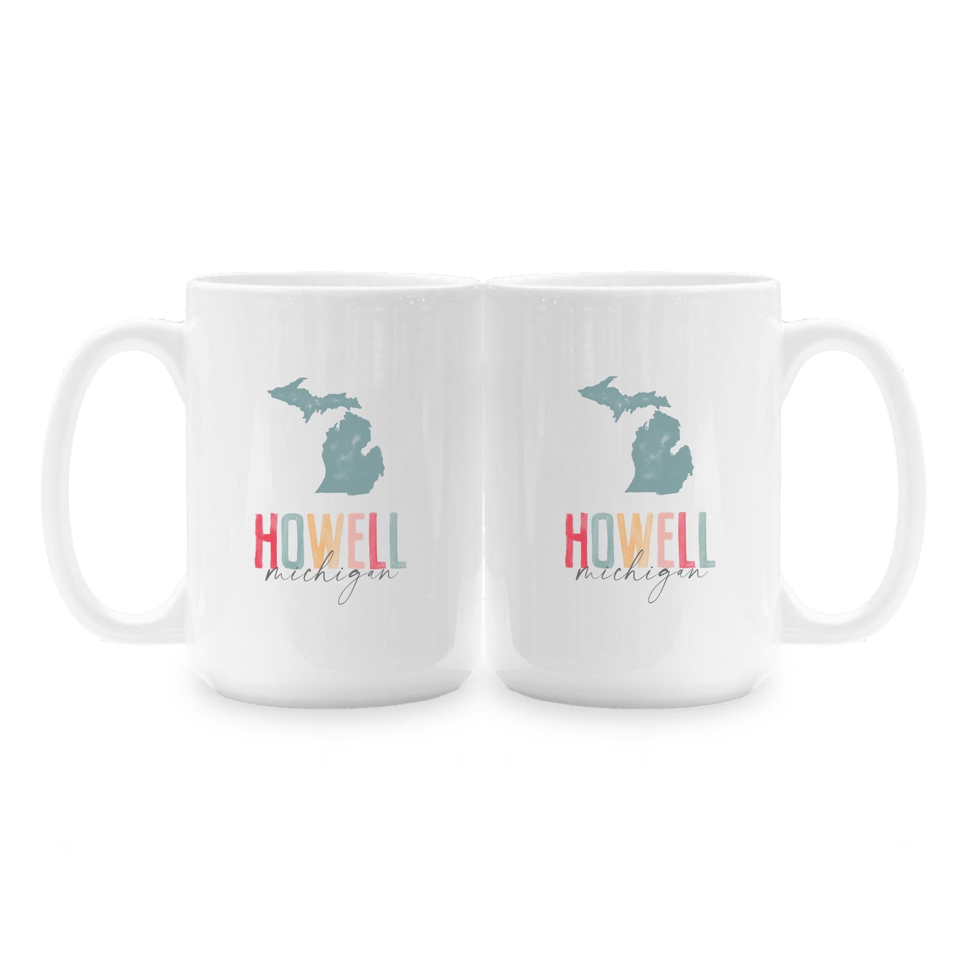 15oz Coffee Mug White-Watercolor City Howell Michigan -1
